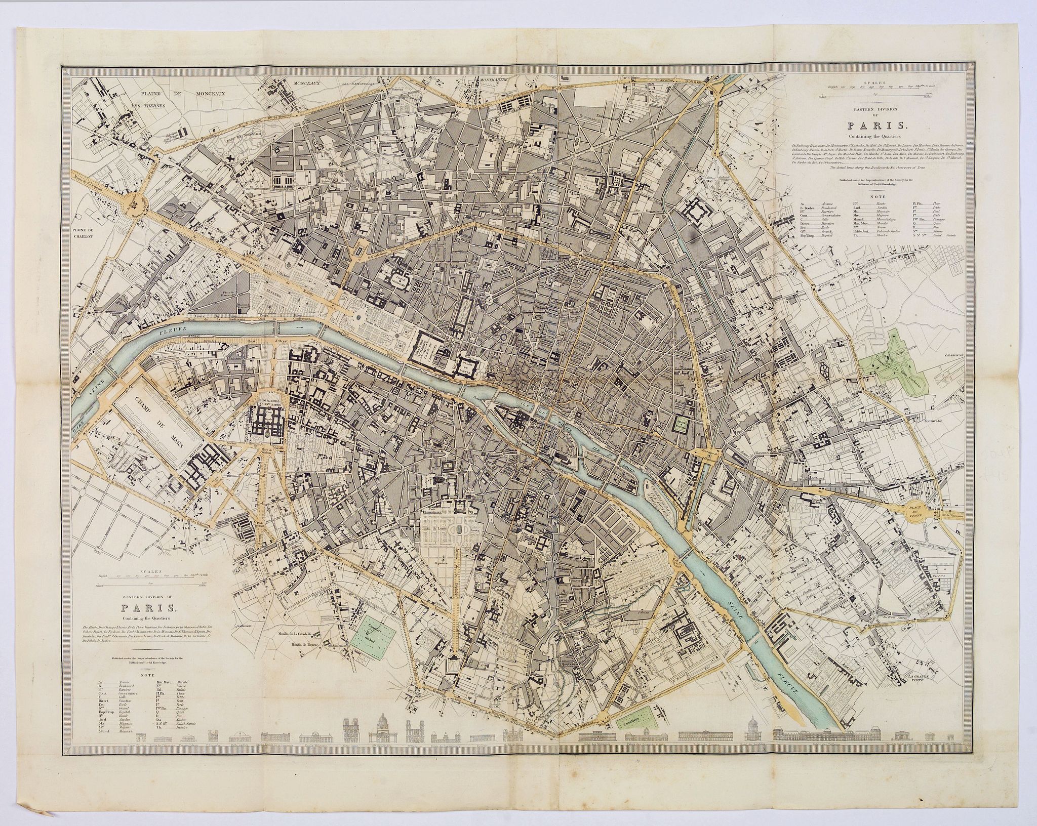 STANFORD, E. / S.D.U.K., Western & Eastern Division Of Paris., antique map, old maps