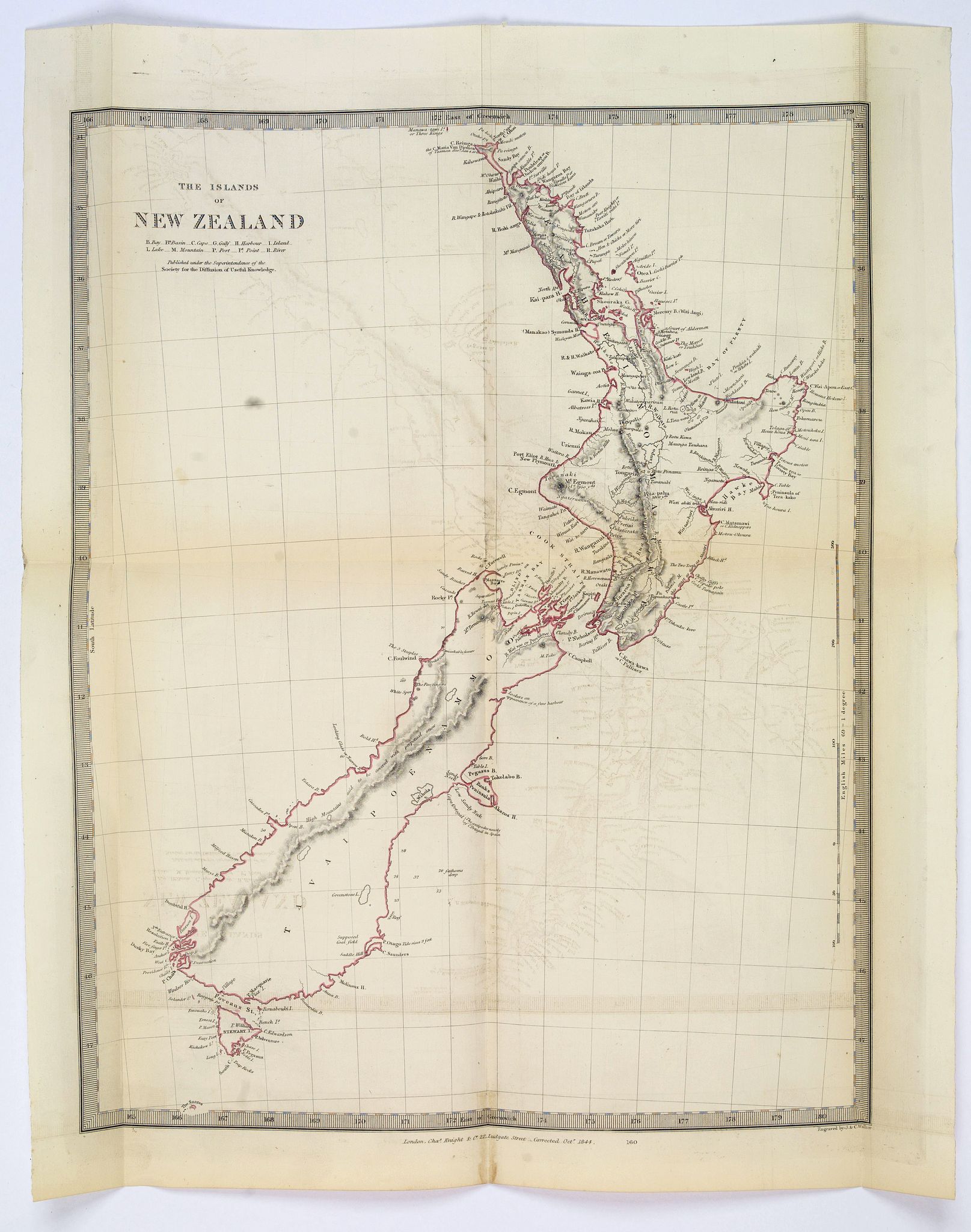 SOCIETY FOR THE DIFFUSION OF USEFUL KNOWLEDGE., The Islands of New Zealand., antique map, old maps