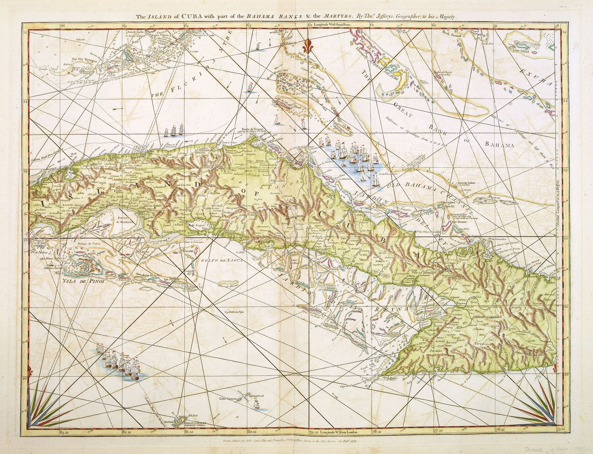 JEFFERYS, T., The Island of Cuba with part of the Bahama Banks and the Martyrs. . ., antique map, old maps