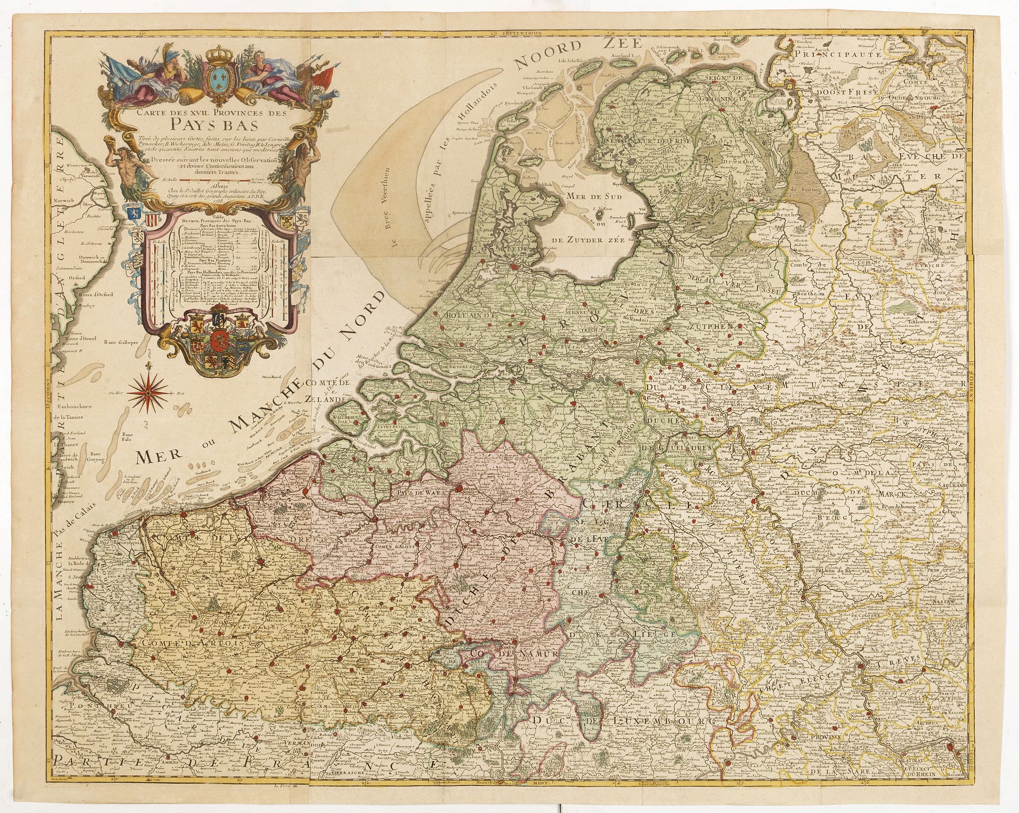 JAILLOT, H., Carte des XVII provinces des Pays-Bas . . ., antique map, old maps