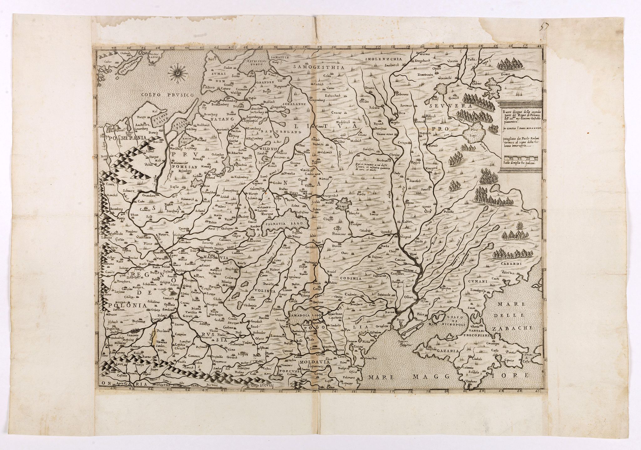 GASTALDI, Giacomo / FORLANI, Paolo., Il vero disegno della seconda parte dil Regno di Polonia., antique map, old maps