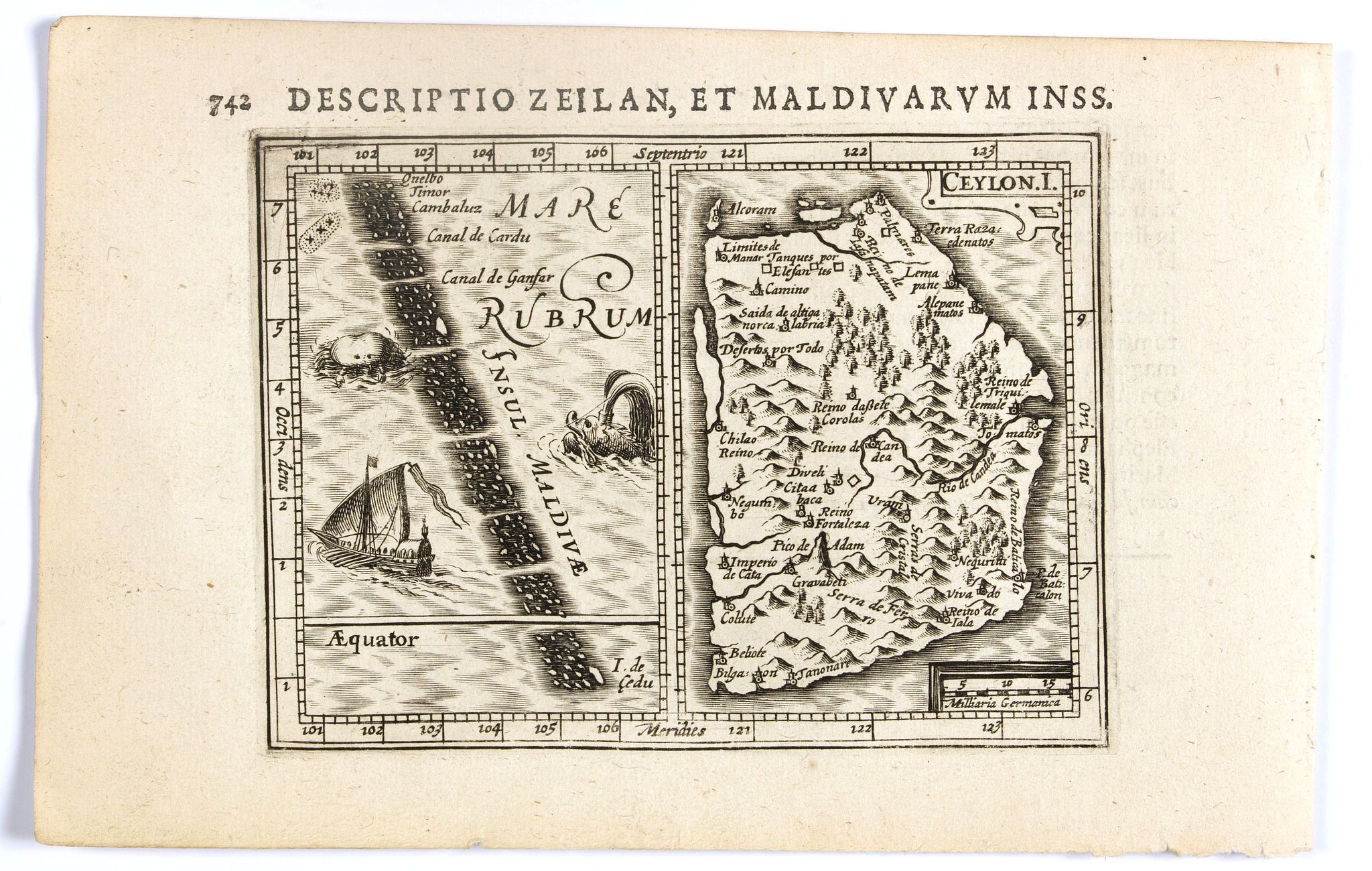 BERTIUS, P. / HONDIUS, J. II, Descriptio Zeilan, Maldivarum Inss., antique map, old maps