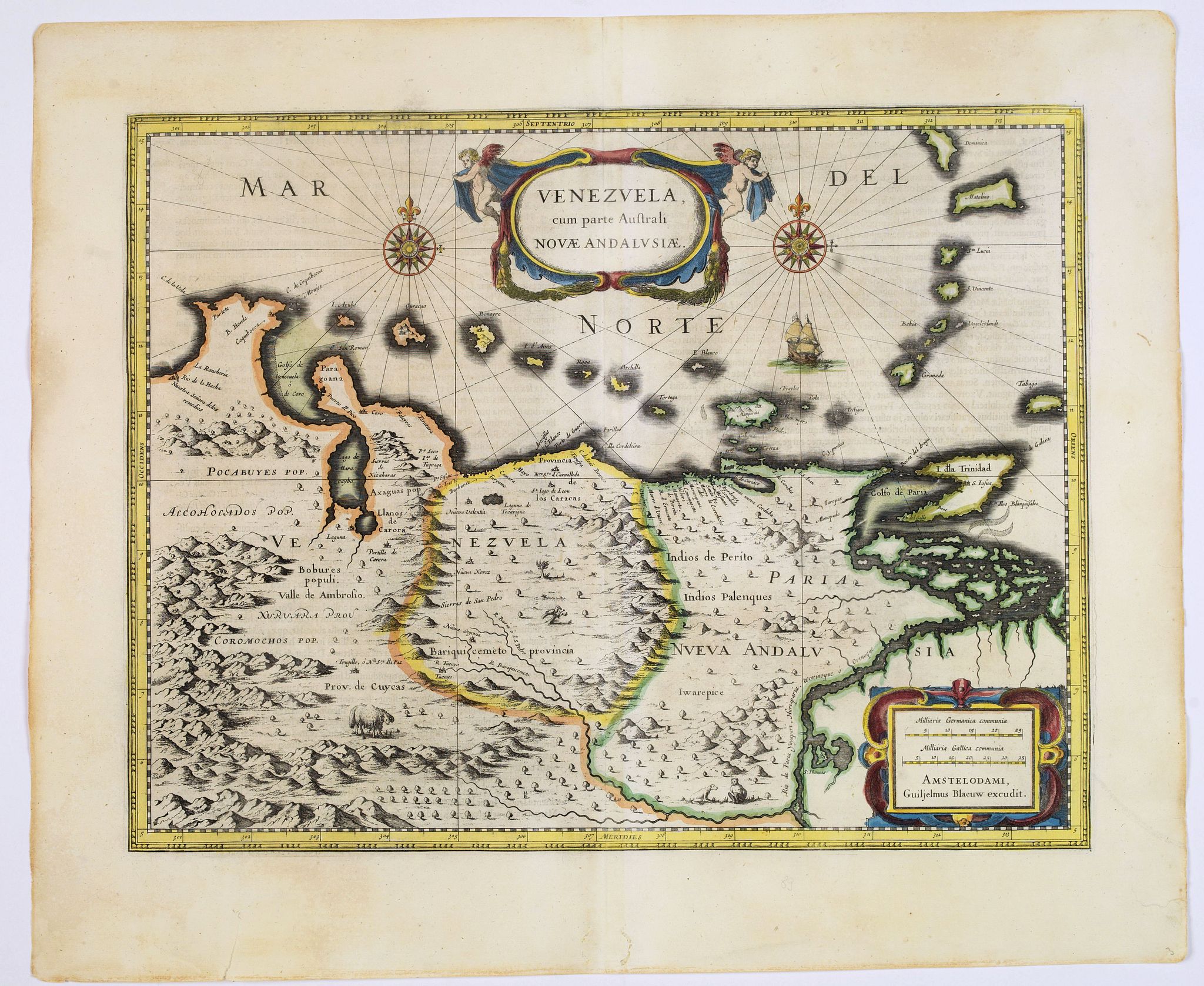 BLAEU, W., Venezuela cum parte Australi Novae Andalusiae., antique map, old maps