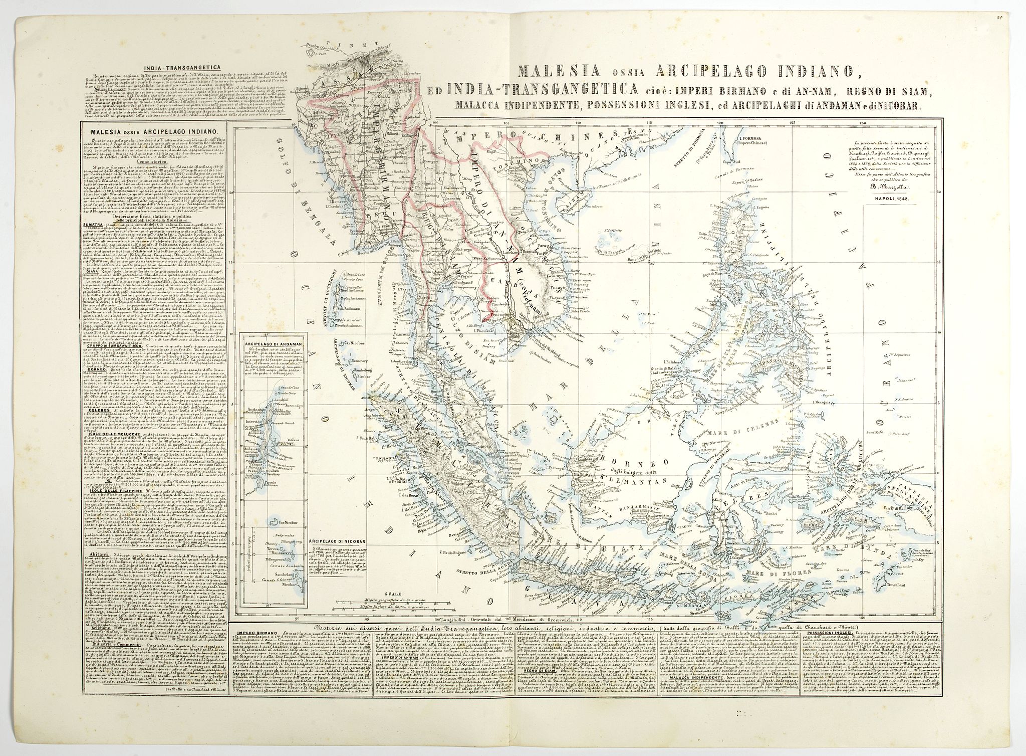MARZOLLA, B., Malesia ossia Arcipelago Indiano, ed India-Transgangetica., antique map, old maps