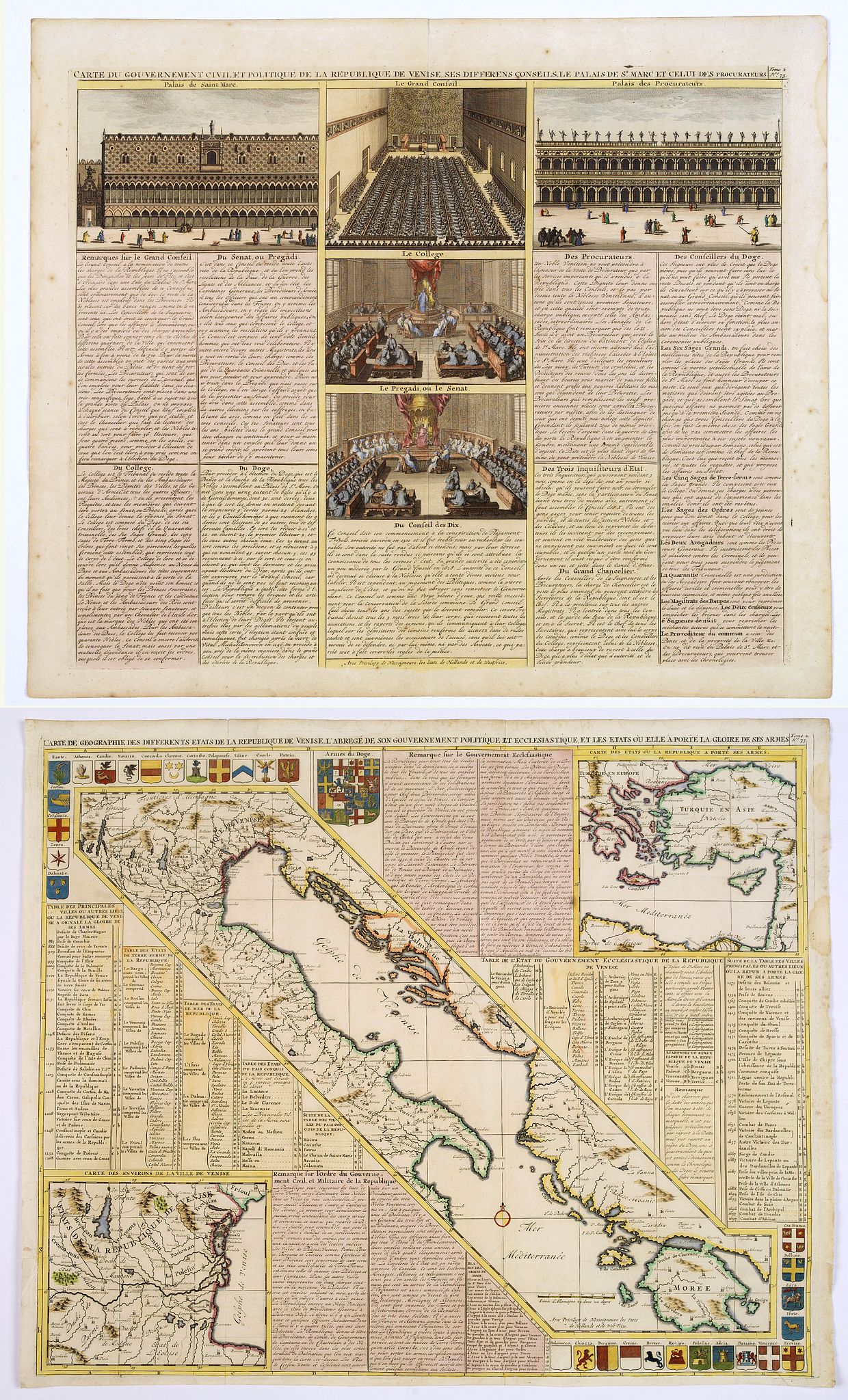 CHATELAIN, Henri., Carte du Gouvernement Civil et Politique…Venise / Carte de geographie des Differents Etats…Venise. . ., antique map, old maps