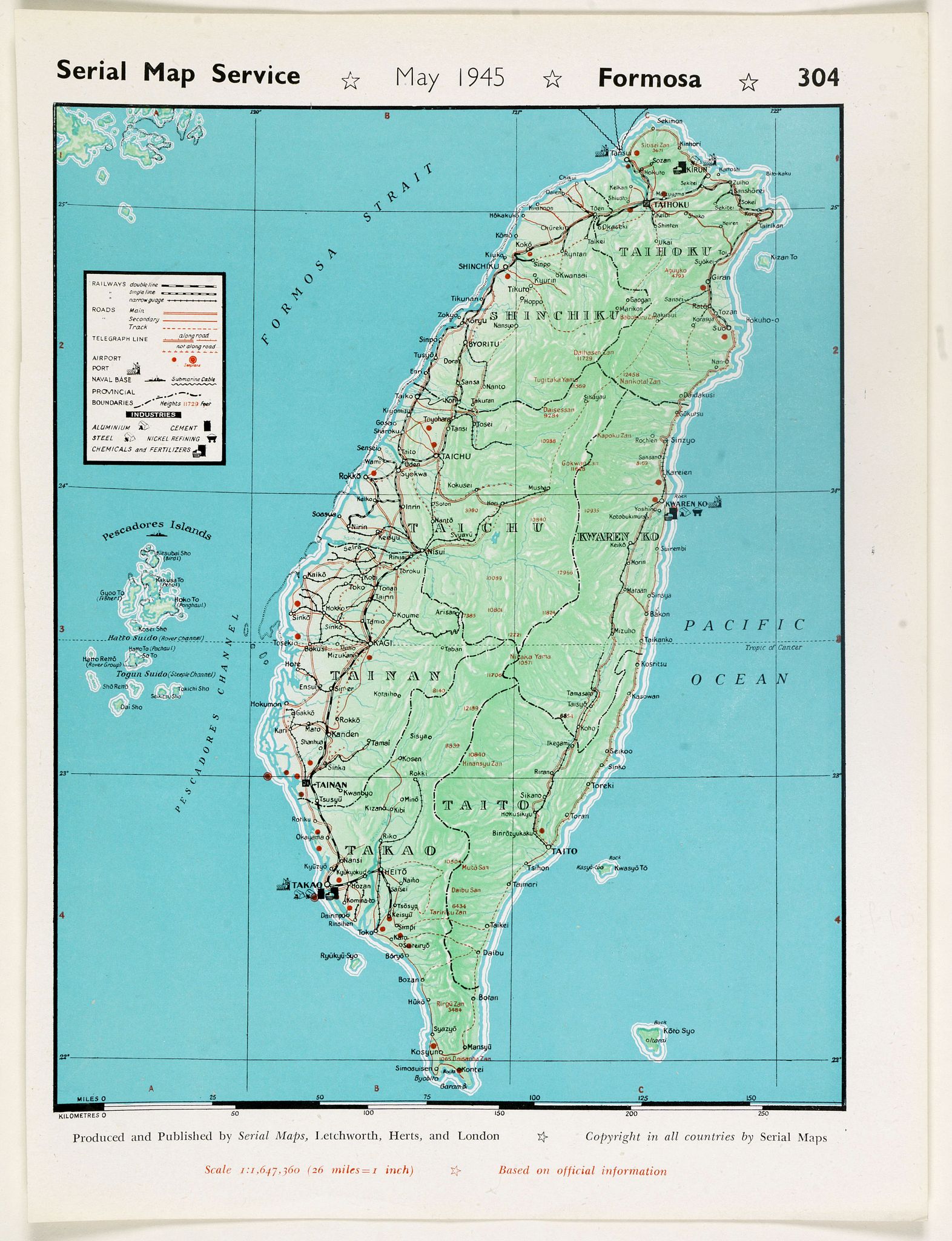 SERIAL MAP SERVICE, Formosa. (304), antique map, old maps