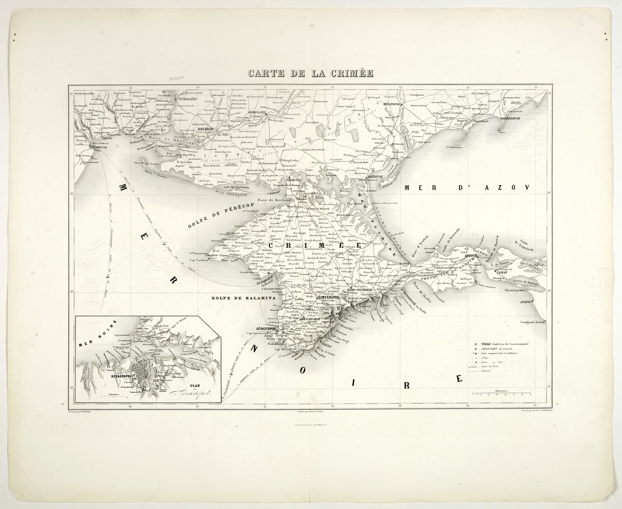 VUILLEMIN, A., Carte de la Crimée., antique map, old maps