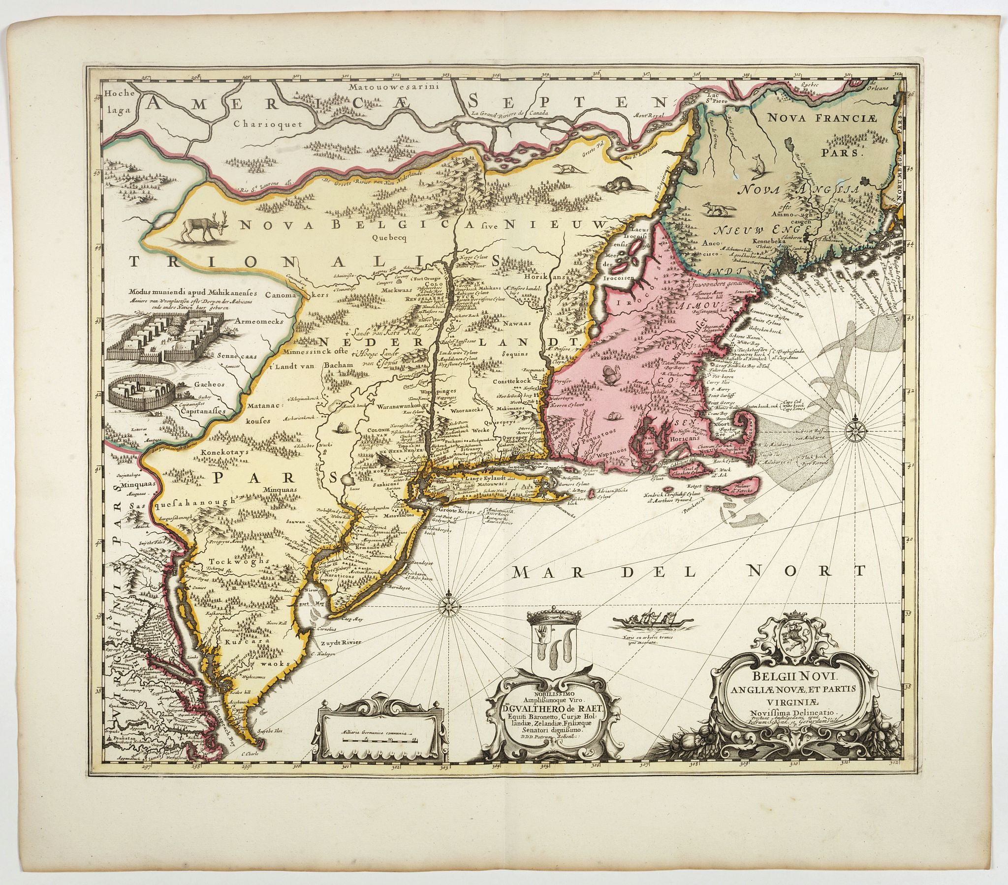 SCHENK, P., Belgii novi, angliae novae, et partis Virginiae . . ., antique map, old maps