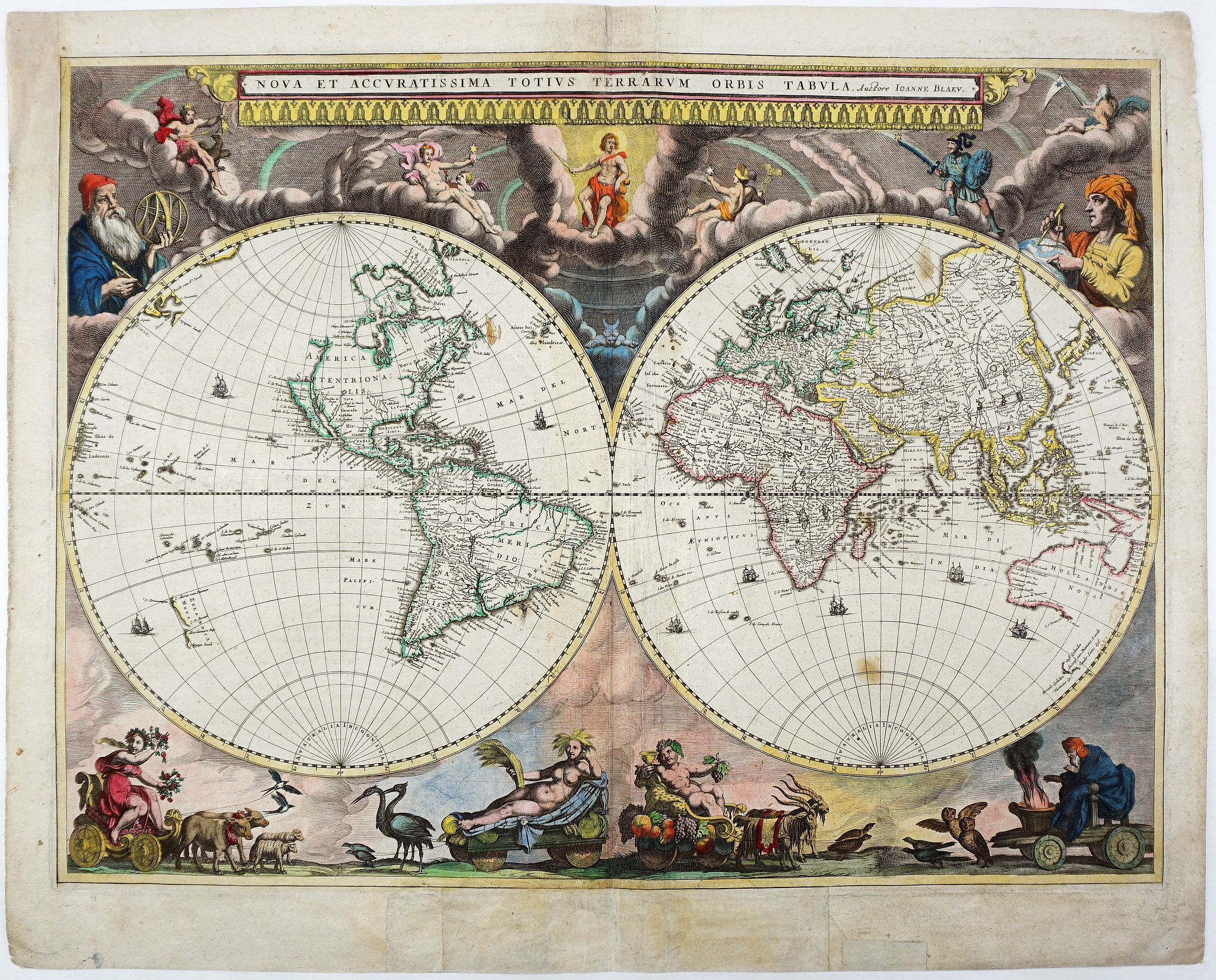 BLAEU, J., Nova et Accuratissima Totius Terrarum Orbis Tabula., antique map, old maps