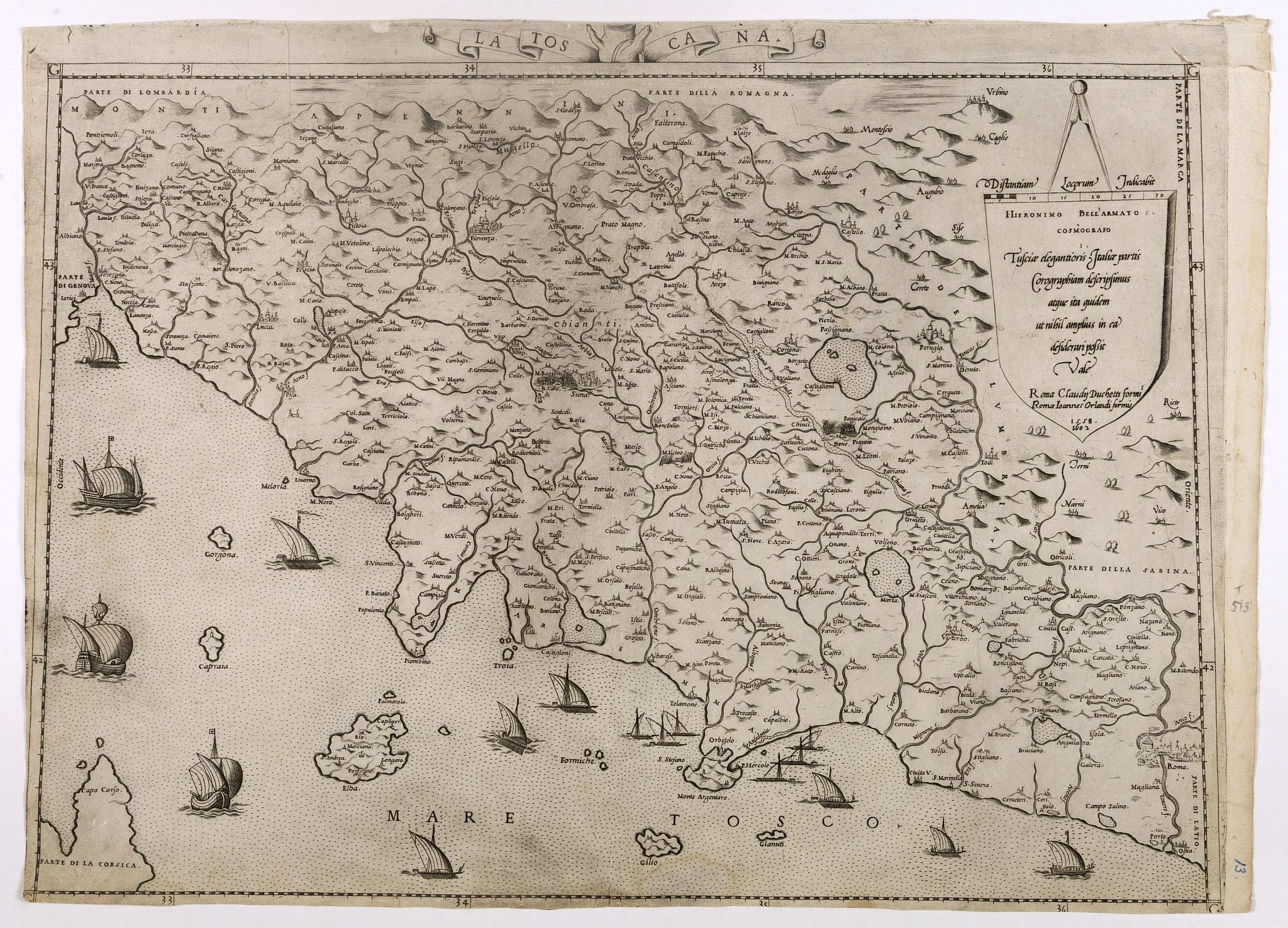 BELL'ARMATO, Girolamo / ORLANDI, Giovanni., La Toscana., antique map, old maps