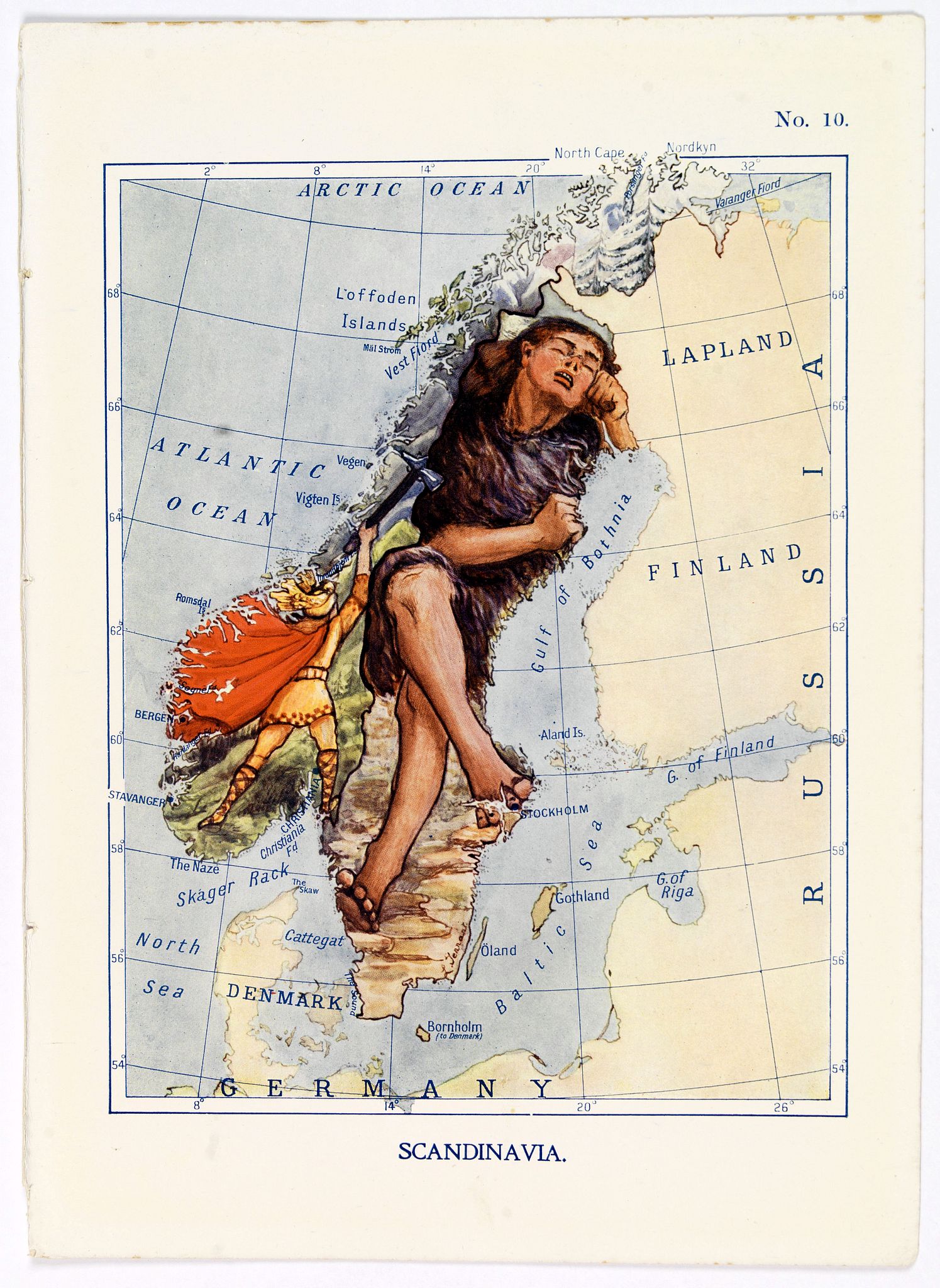 TENNANT, Lillian., Scandinavia., antique map, old maps