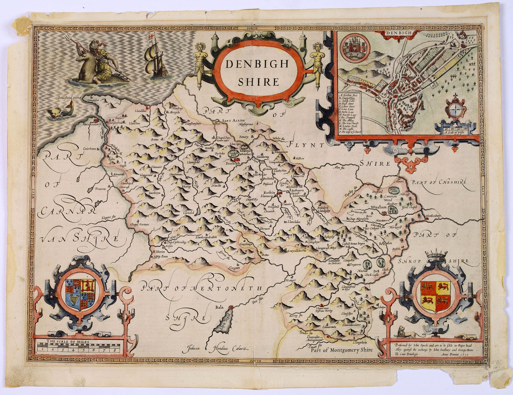 SPEED, John., Denbighshire., antique map, old maps