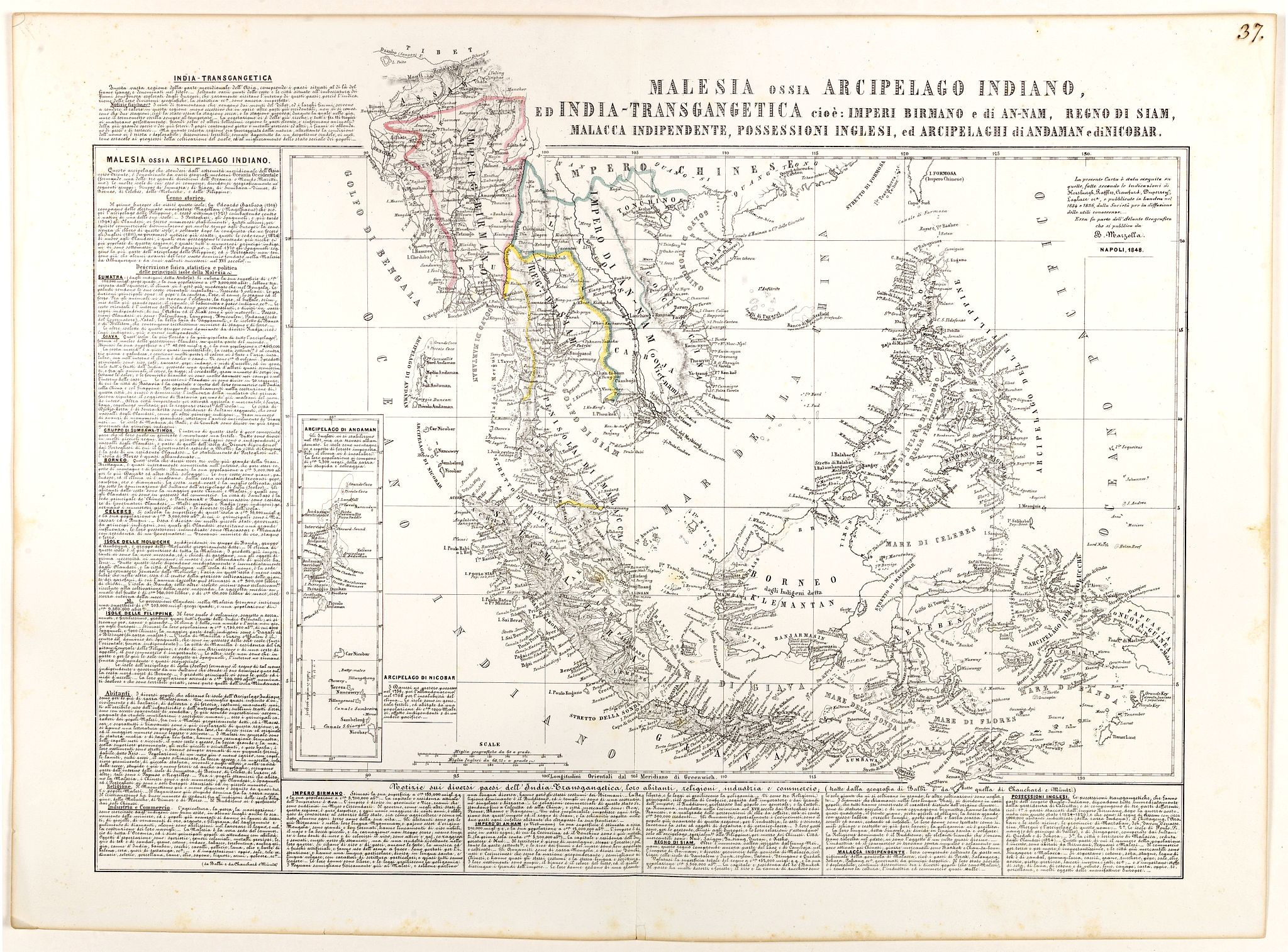 MARZOLLA, B., Malesia ossia Arcipelago Indiano, ed India-Transgangetica., antique map, old maps