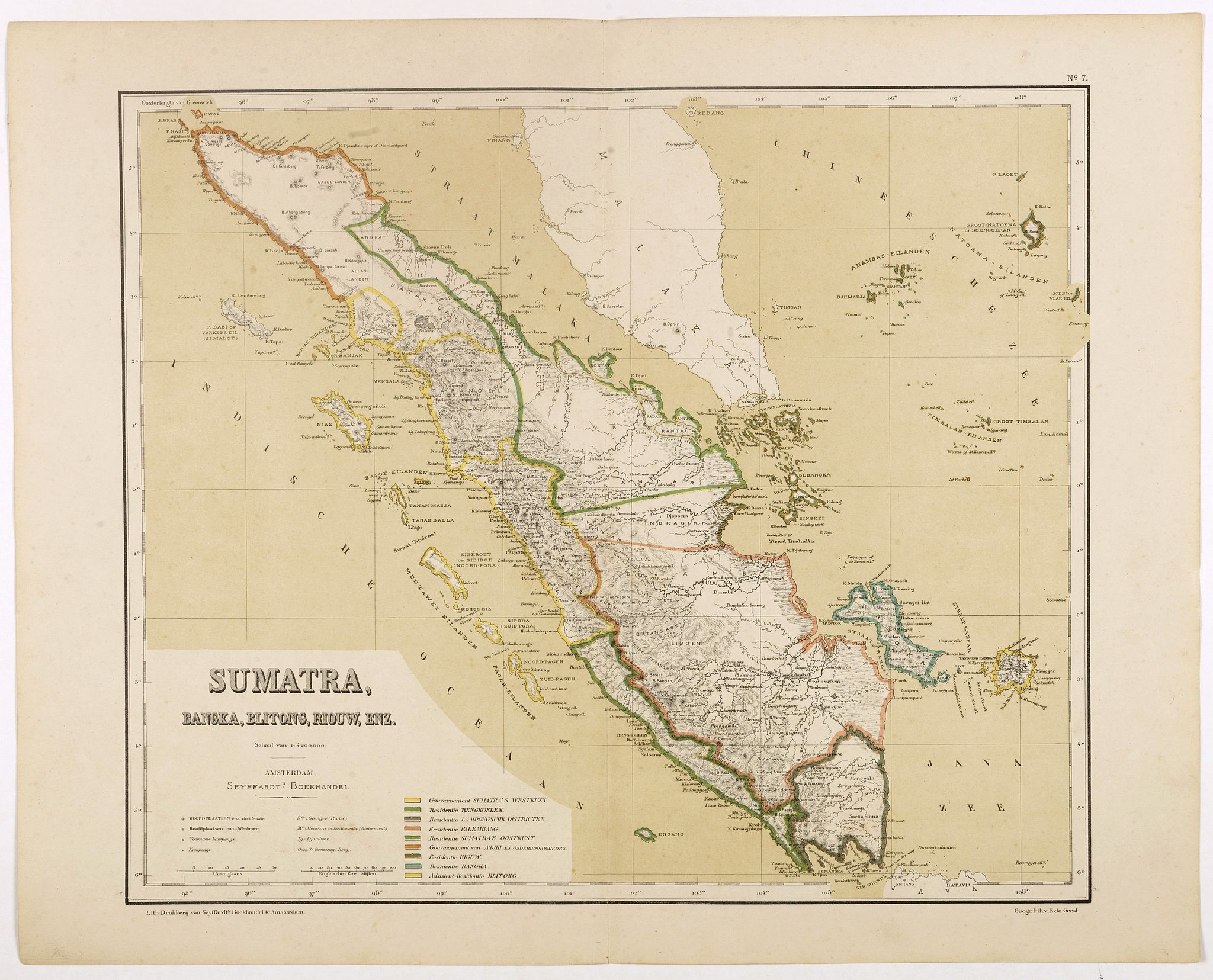 DORNSEIFFEN, I., Sumatra, Bangka, Blitong, Riouw, enz. (with Singapore), antique map, old maps