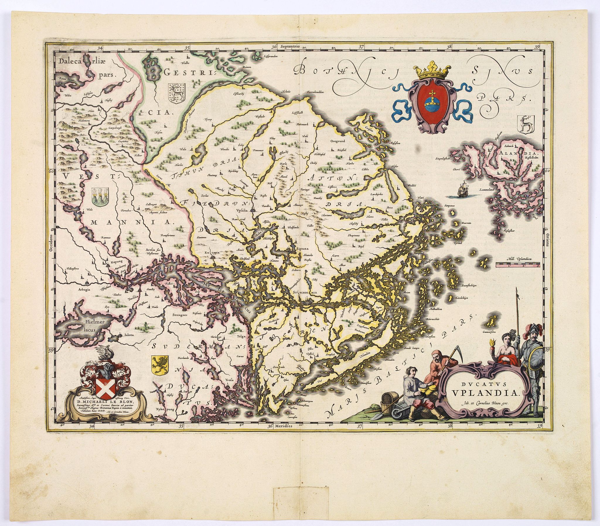 BLAEU, J., Ducatus Uplandia., antique map, old maps