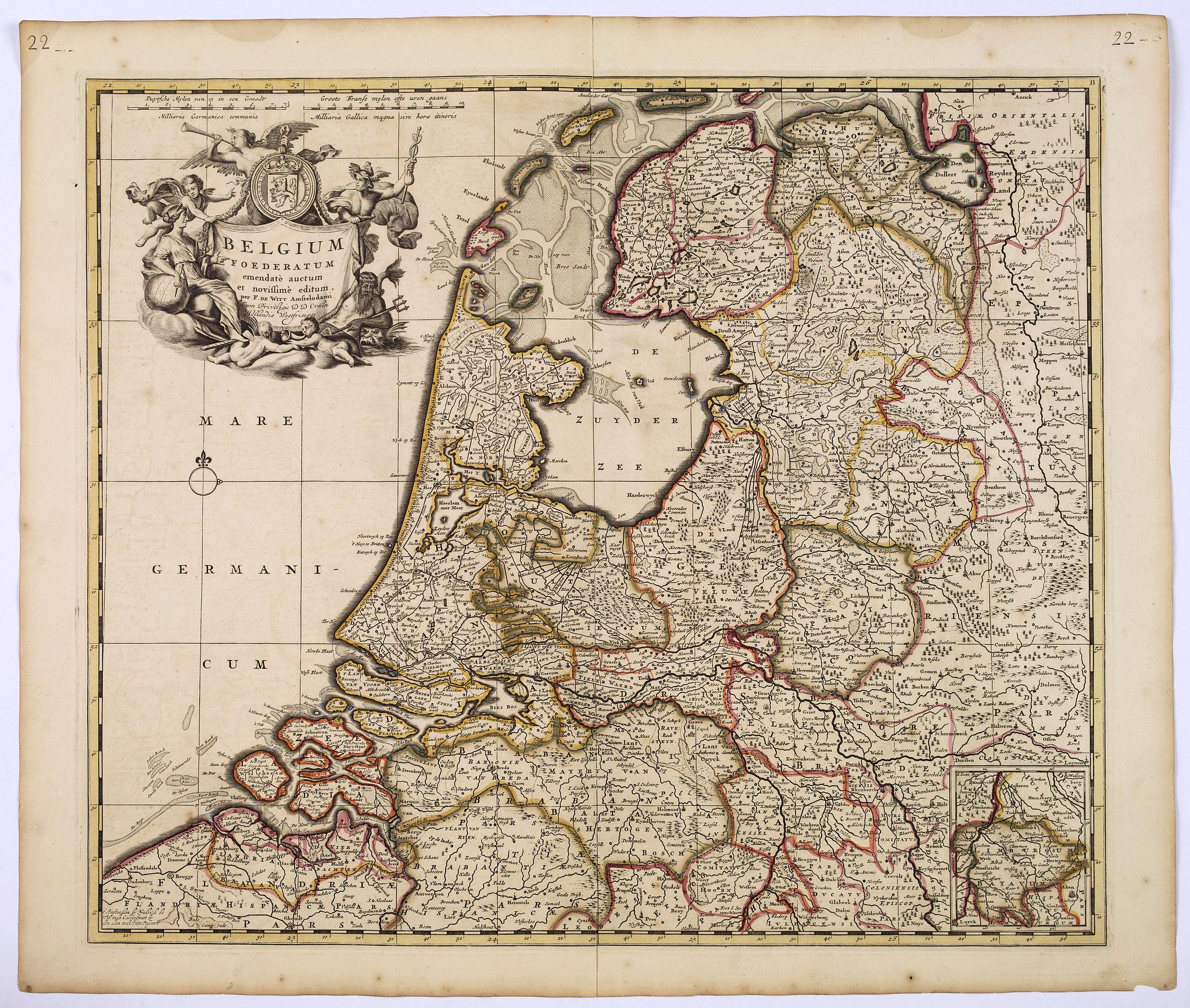DE WIT, F., Belgium Foederatum emenate auctum et novissime editum., antique map, old maps
