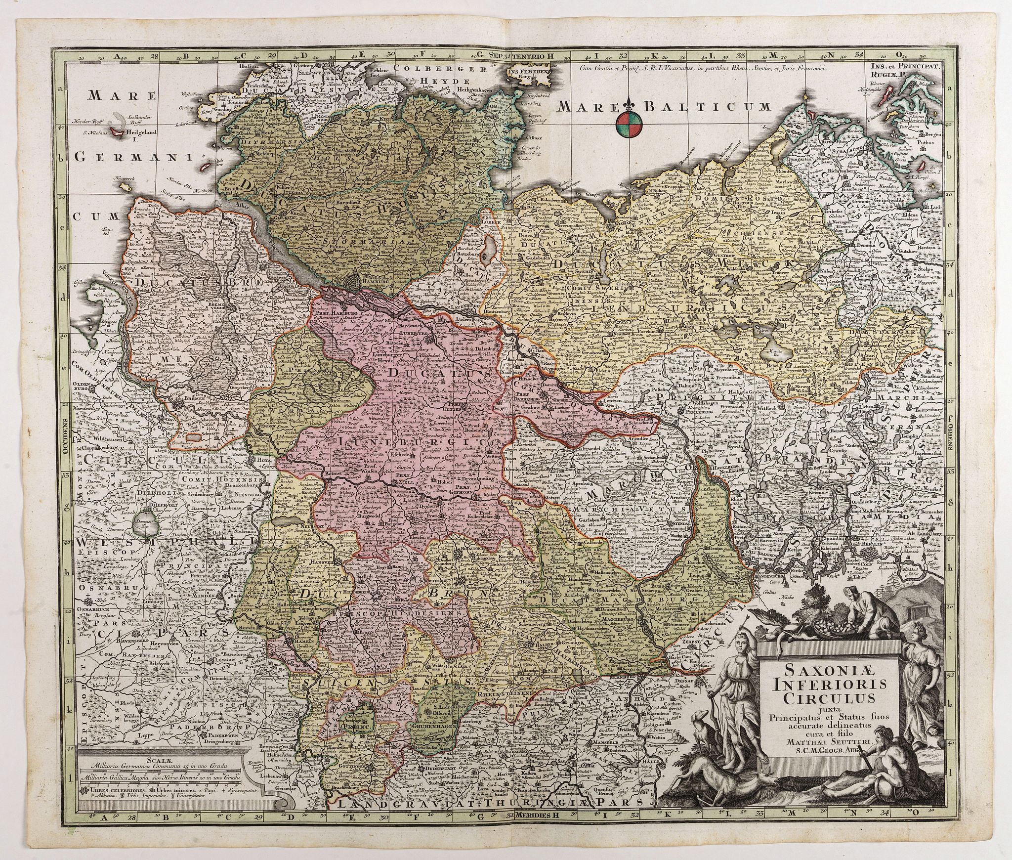 SEUTTER, M., Saxoniae Inferioris Circulus . . ., antique map, old maps