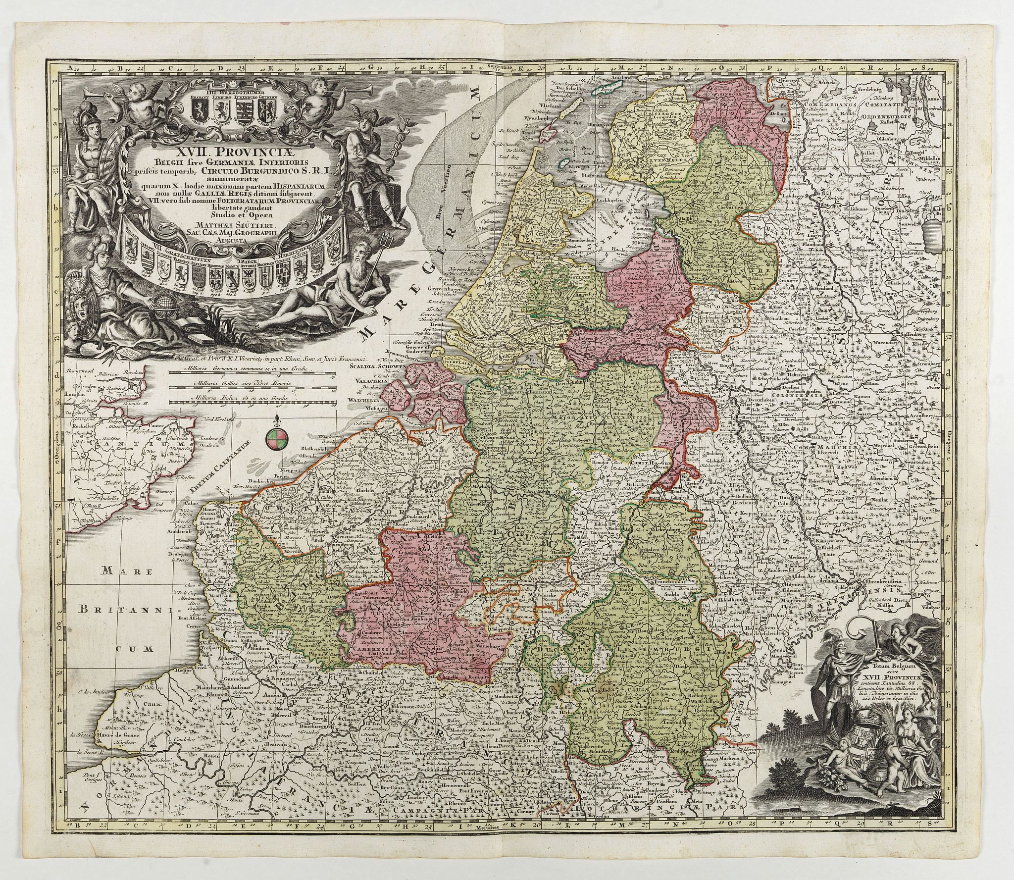 SEUTTER, M., XVII Provinciae Belgii five Germaniae inferioris. . ., antique map, old maps