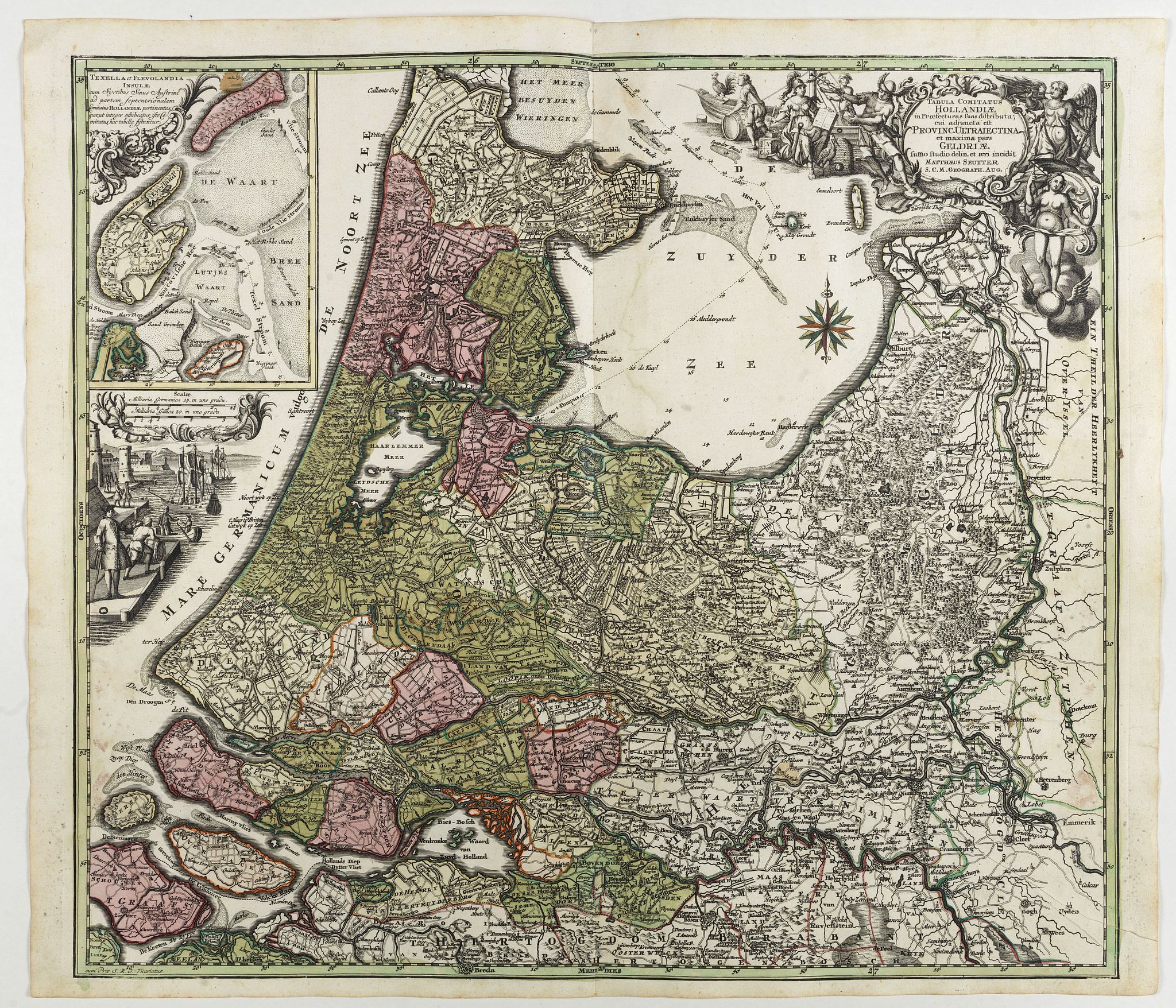 SEUTTER, M., Tabula Comitatus Hollandiae in Praefecturas sua distributa, cui adjuncta est Provinc. Ultraiectina et maxima pars Geldriae summo studio delin. . ., antique map, old maps