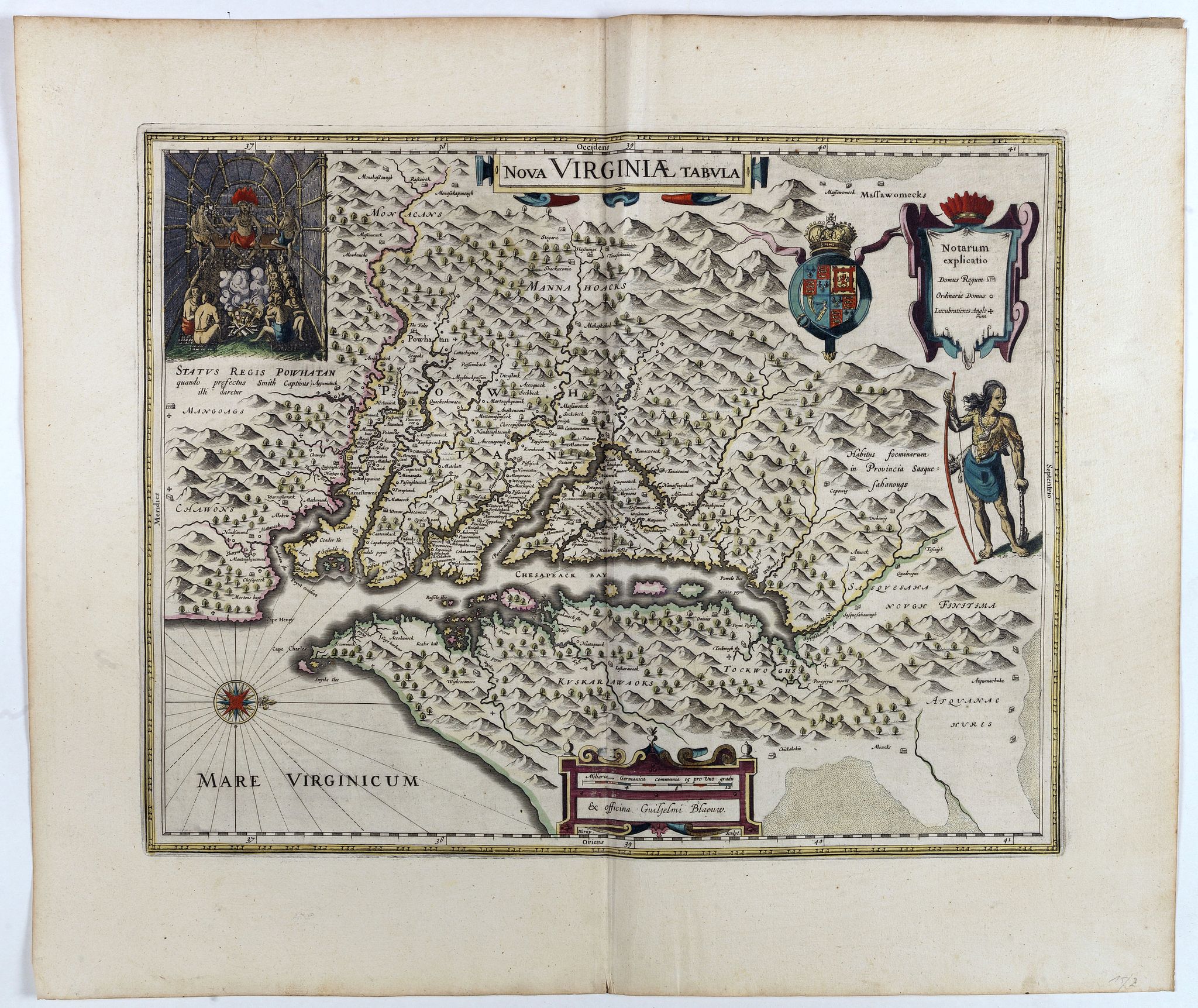 BLAEU, W., Nova Virginiae Tabula., antique map, old maps