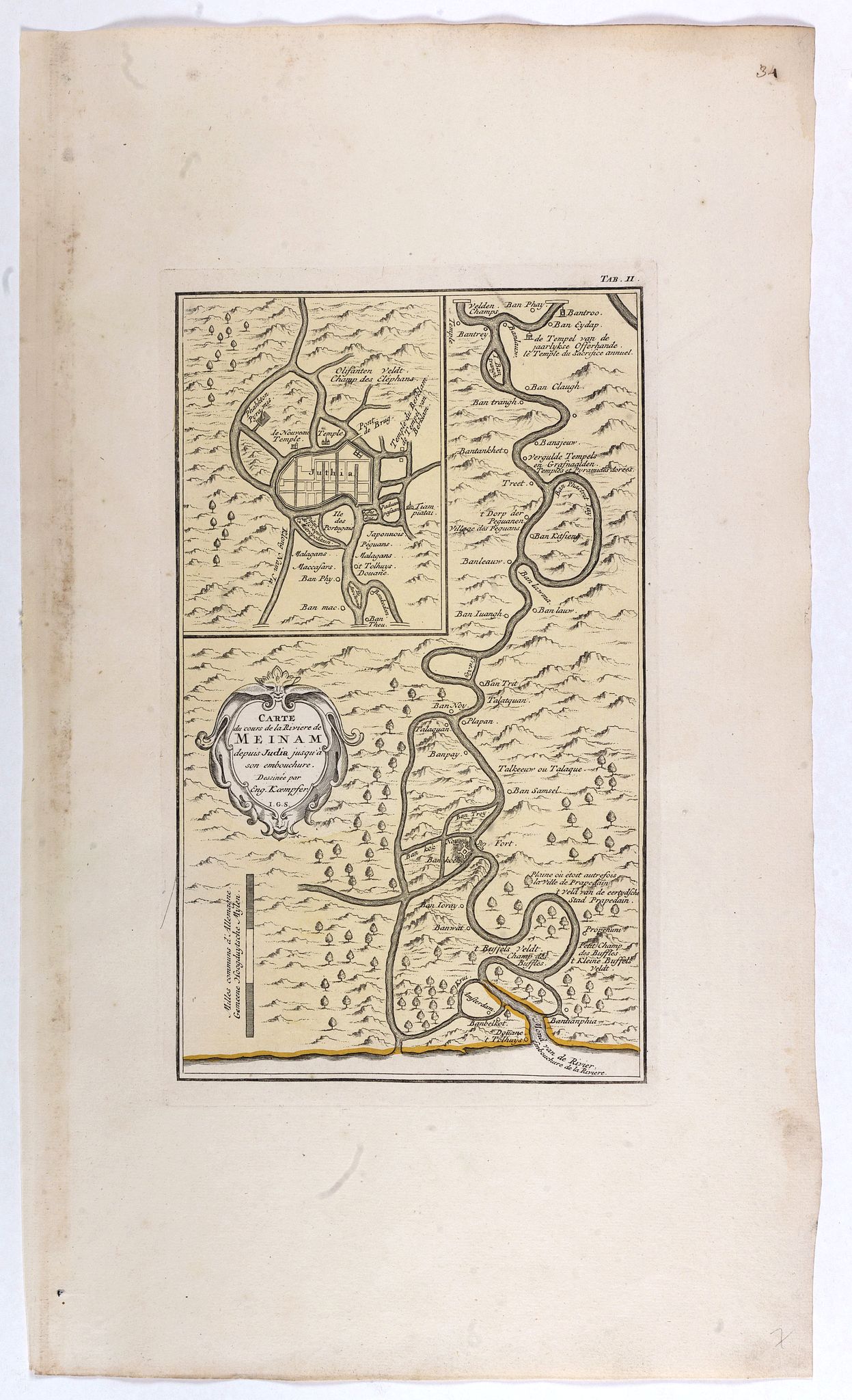 OTTENS, R. / J., Carte du cours de la Riviere de Meinam depuis Judia jusqui.., antique map, old maps