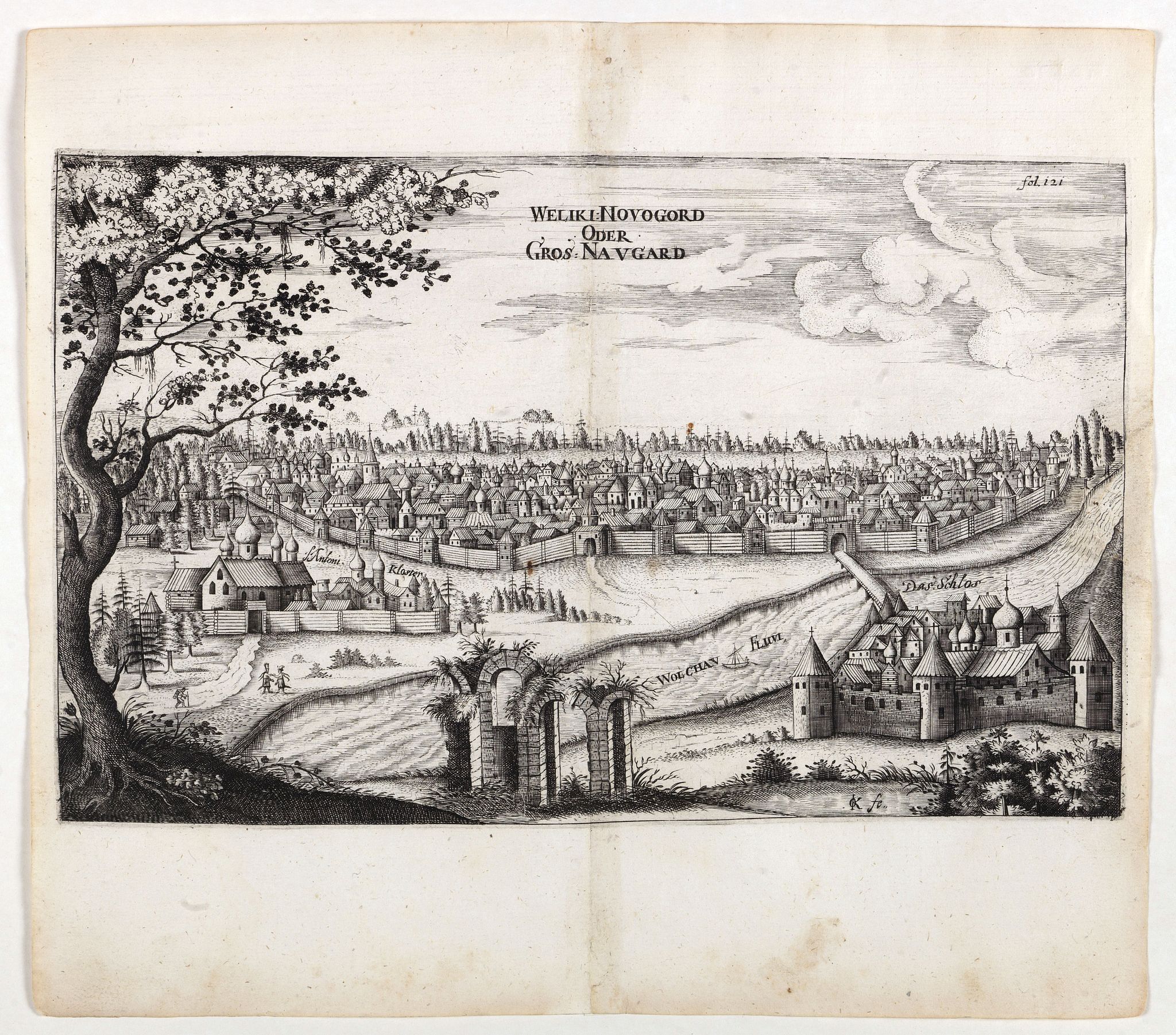 OLEARIUS, A., Weliki: Novogord order Gros: Navgard., antique map, old maps