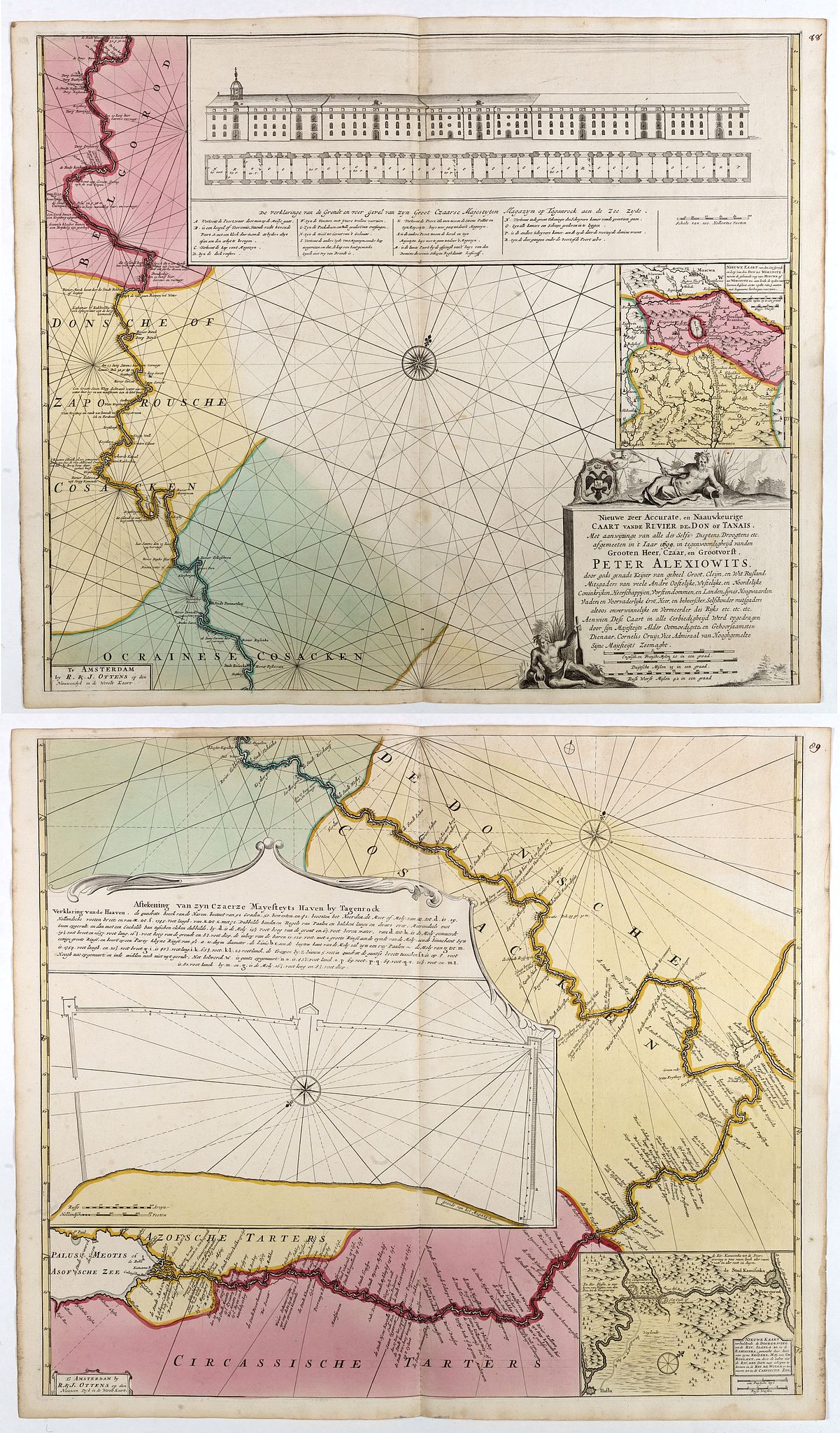OTTENS, J. & R., Nieuwe zeer Accurate, en Naauwkeurige Caart van de Rivier den Don af Tanais, met aanwijzinge van alle des sells Dieptens, Droogtens, etc., afgemeeten in 't Jaar 1699. . ., antique map, old maps