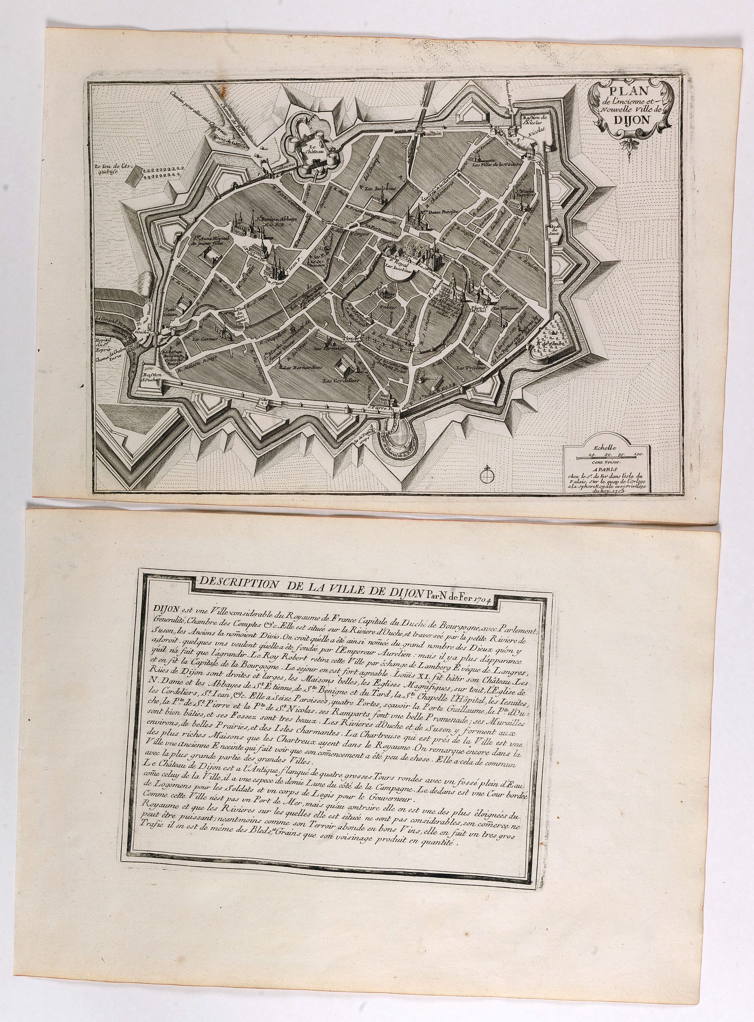 DE FER, N., Plan de l'ancienne et nouvelle ville de Dijon., antique map, old maps