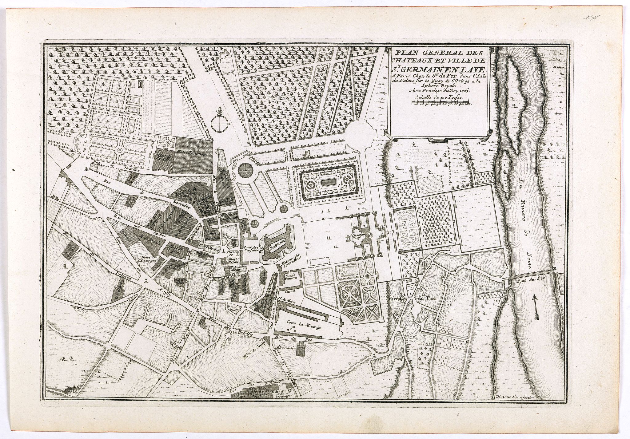 DE FER, N., Plan general des chateaux et ville de St Germain en Laye., antique map, old maps