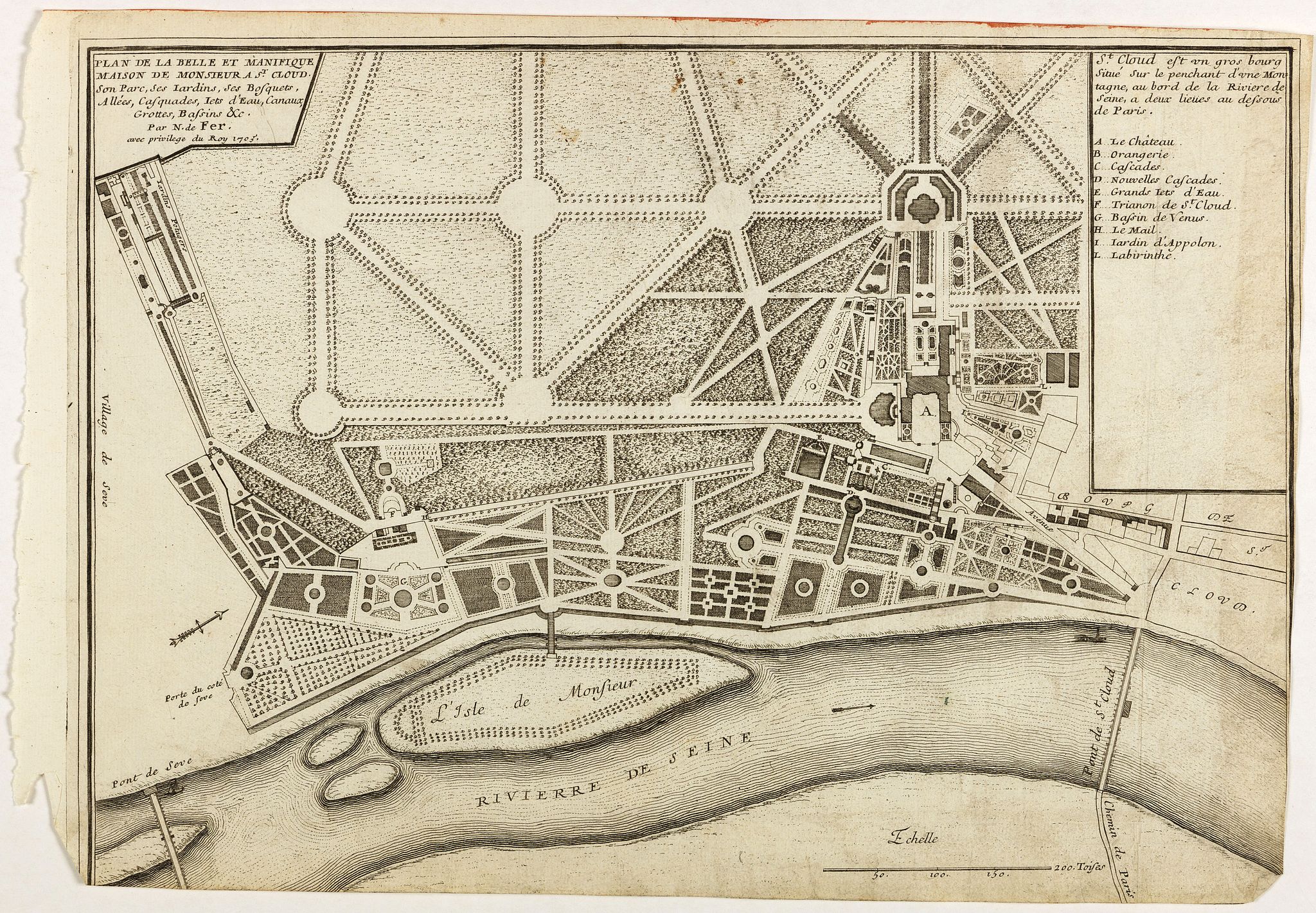 DE FER, N., Plan de la belle et magnifique Maison de Monsieur A St Cloud . . ., antique map, old maps
