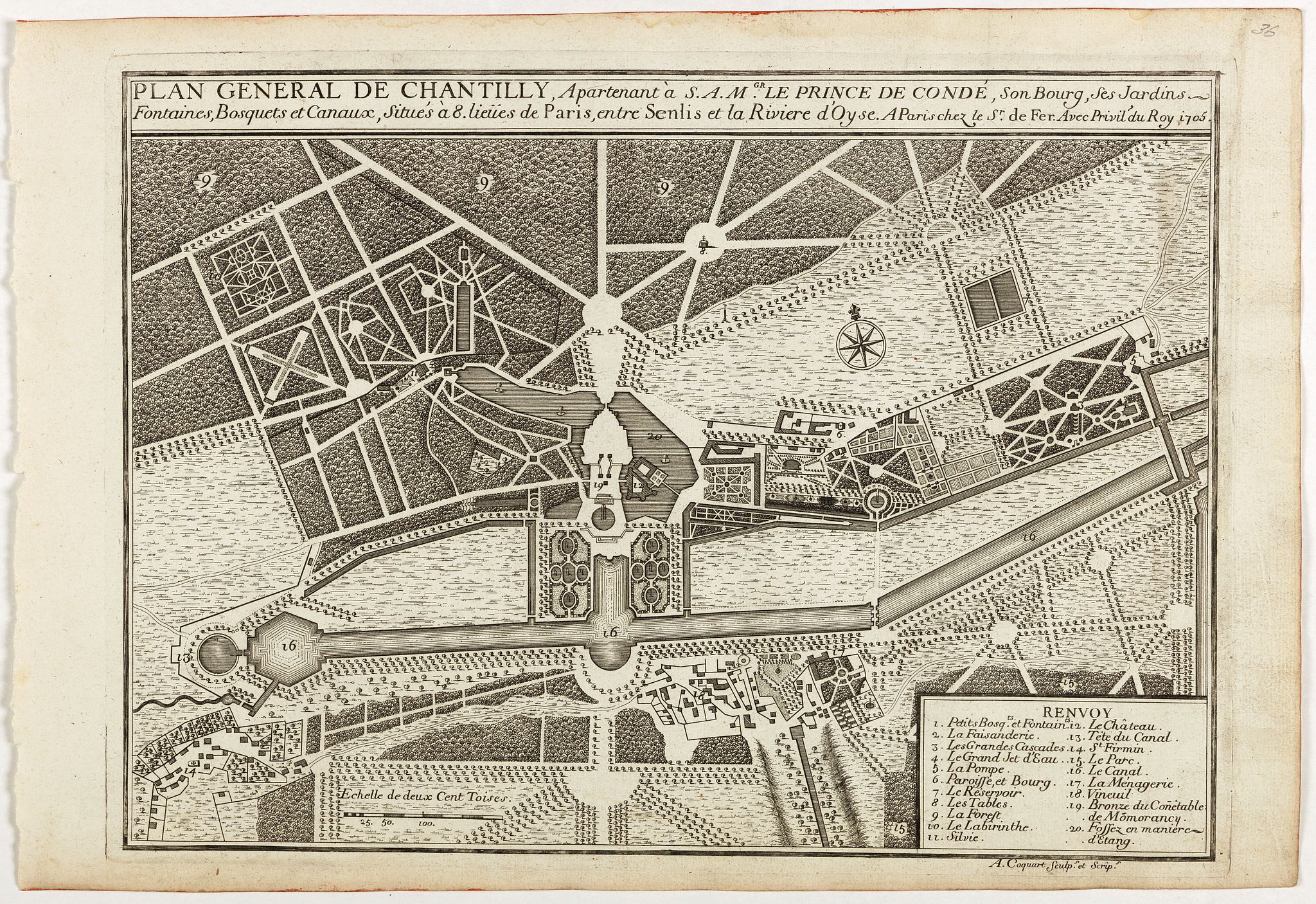 DE FER, N., Plan general de Chantilly . . ., antique map, old maps