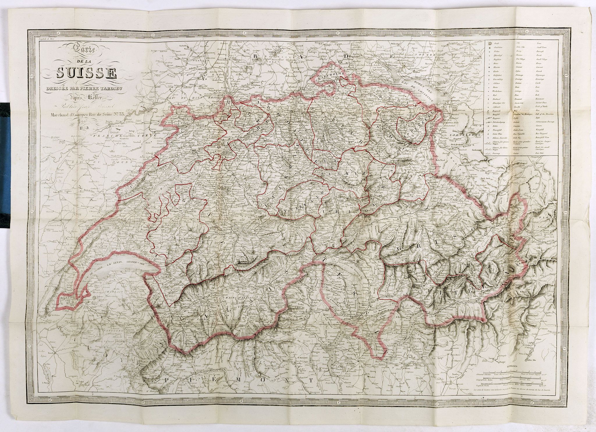 BASSET., Carte de la Suisse . . ., antique map, old maps