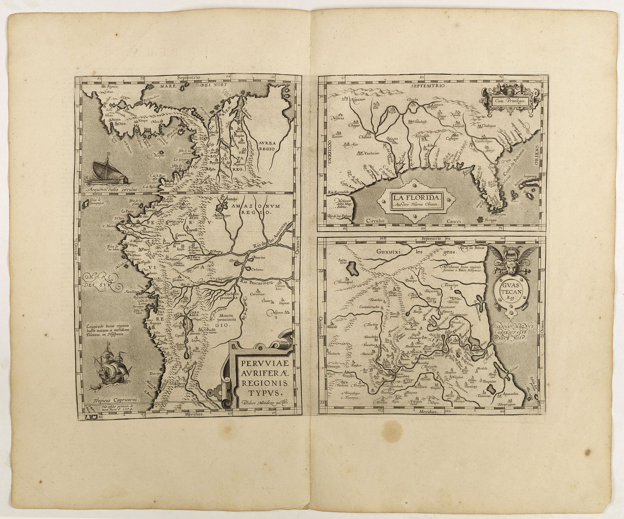 ORTELIUS, A., La Florida/ Peruviae Auriferae regionis Typus/ Guastecan., antique map, old maps