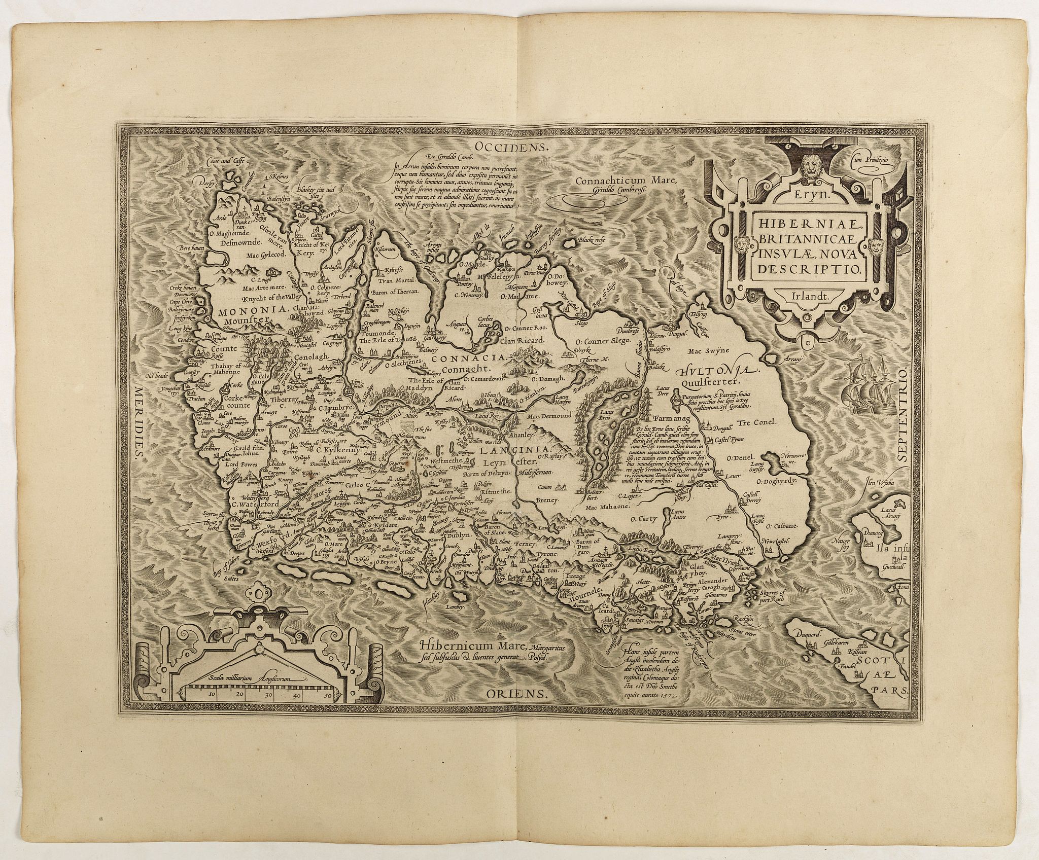 ORTELIUS, A., Hiberniae Britannicae insulae nova descriptio., antique map, old maps