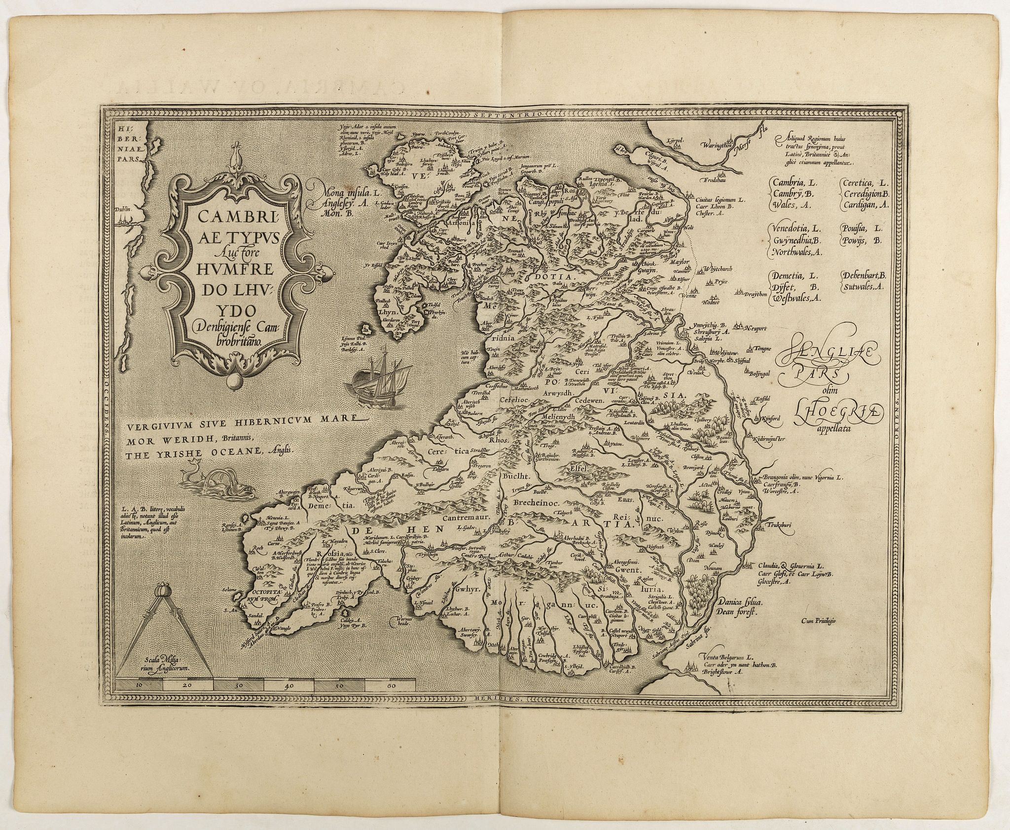 ORTELIUS, A., Cambriae Typus., antique map, old maps
