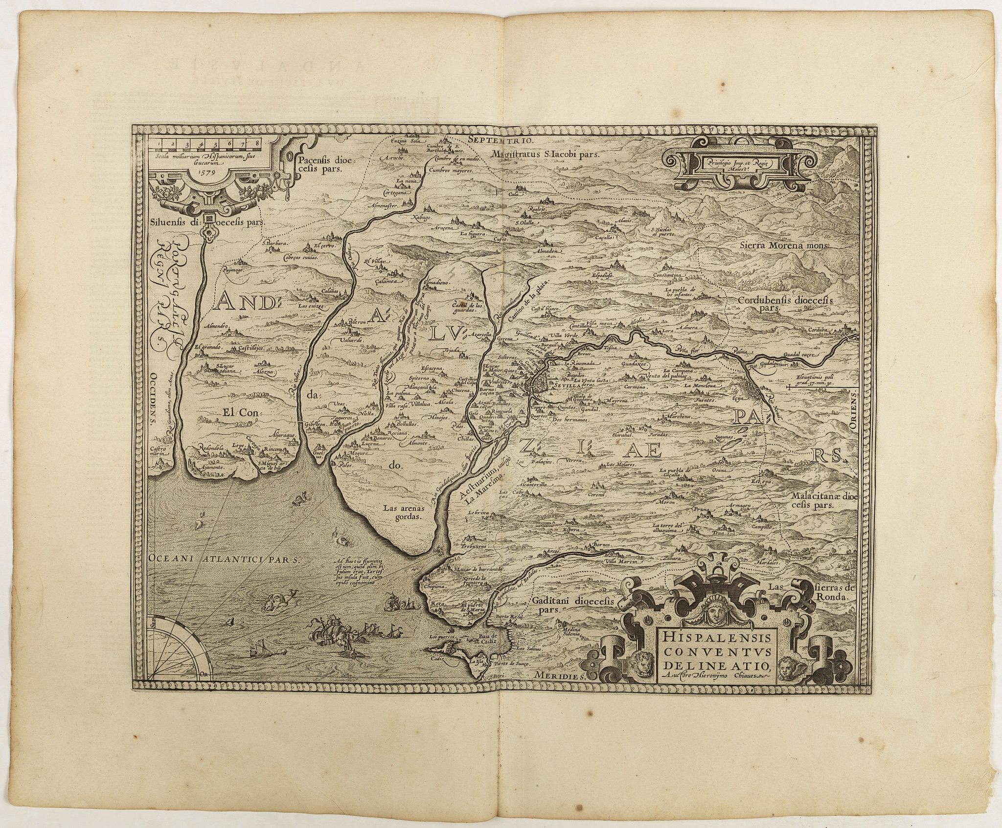 ORTELIUS, A., Hispalensis Conventus Delineatio, Auctore Hieronijmo Chiave…, antique map, old maps