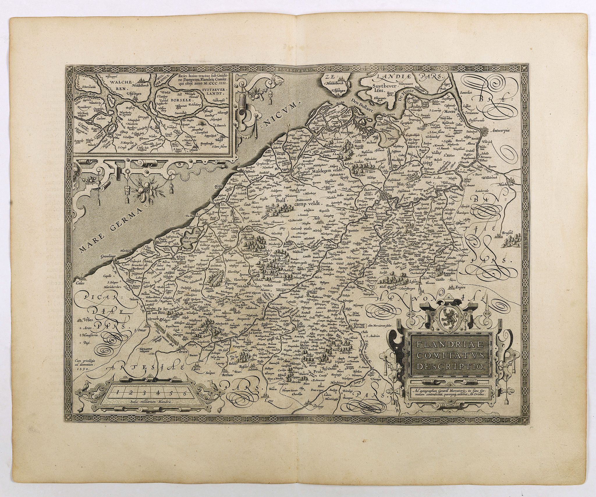 ORTELIUS, A., Flandriae Comitatus Descriptio., antique map, old maps