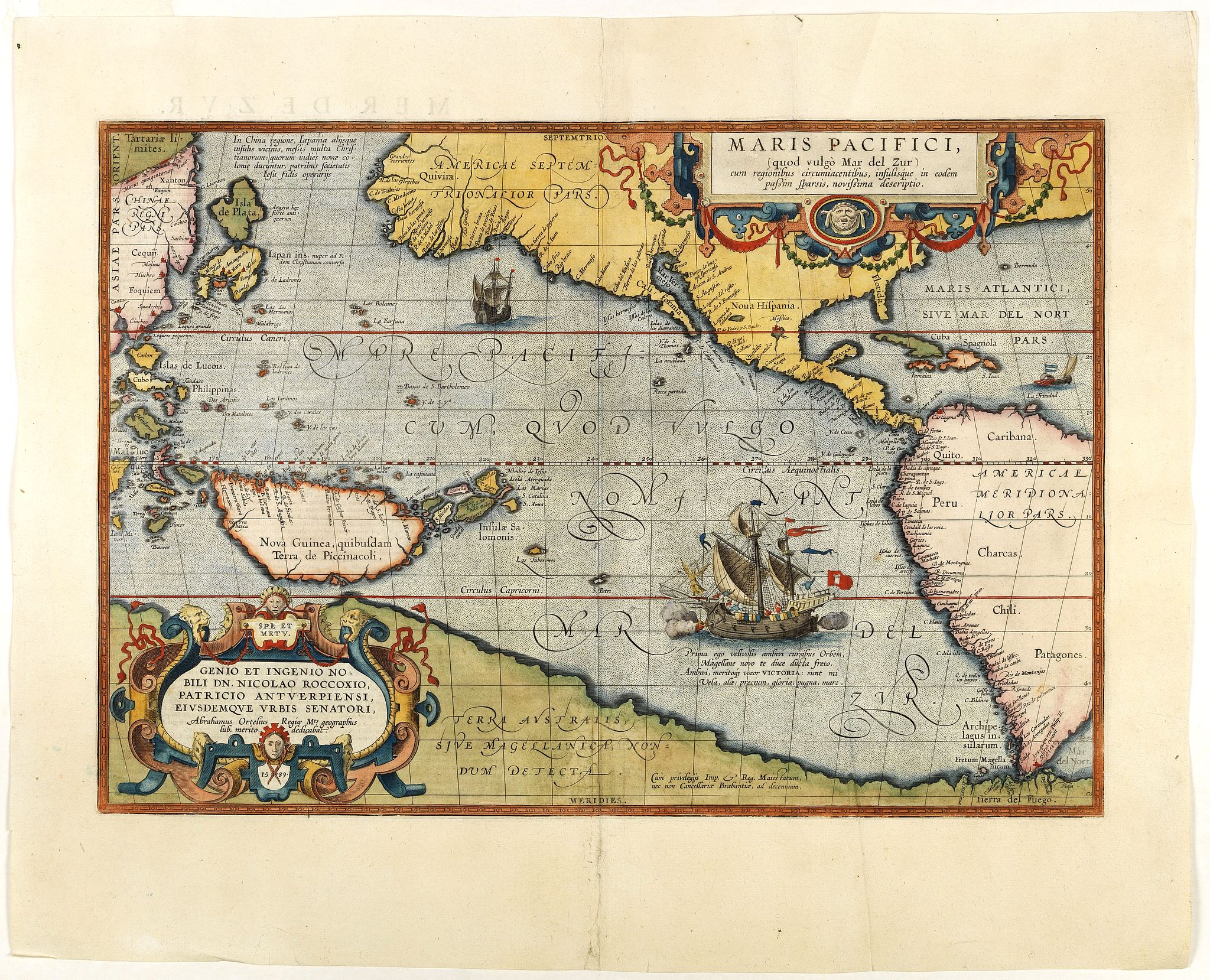 ORTELIUS, A., Maris Pacifici., antique map, old maps