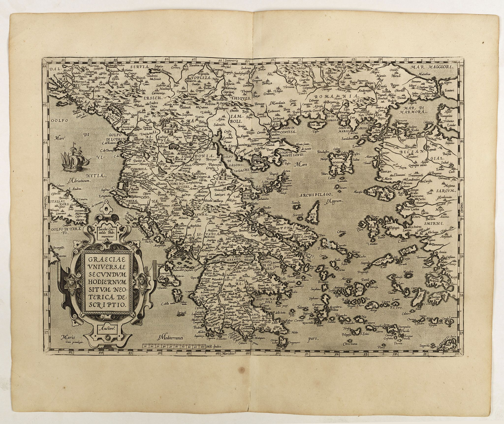 ORTELIUS, A., Graeciae Universae Secundum Hodiernum Situm Neoterica descriptio., antique map, old maps