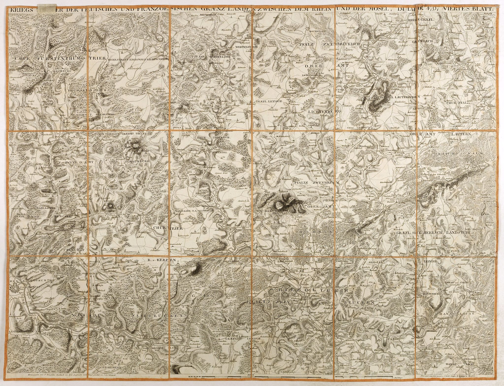 DEWARAT, O., Kriegs Theater der teutschen und franzoesischen Graenzlanden swischen dem Rhein und der Mosel, im Jahr 1797 : viertes Blatt., antique map, old maps