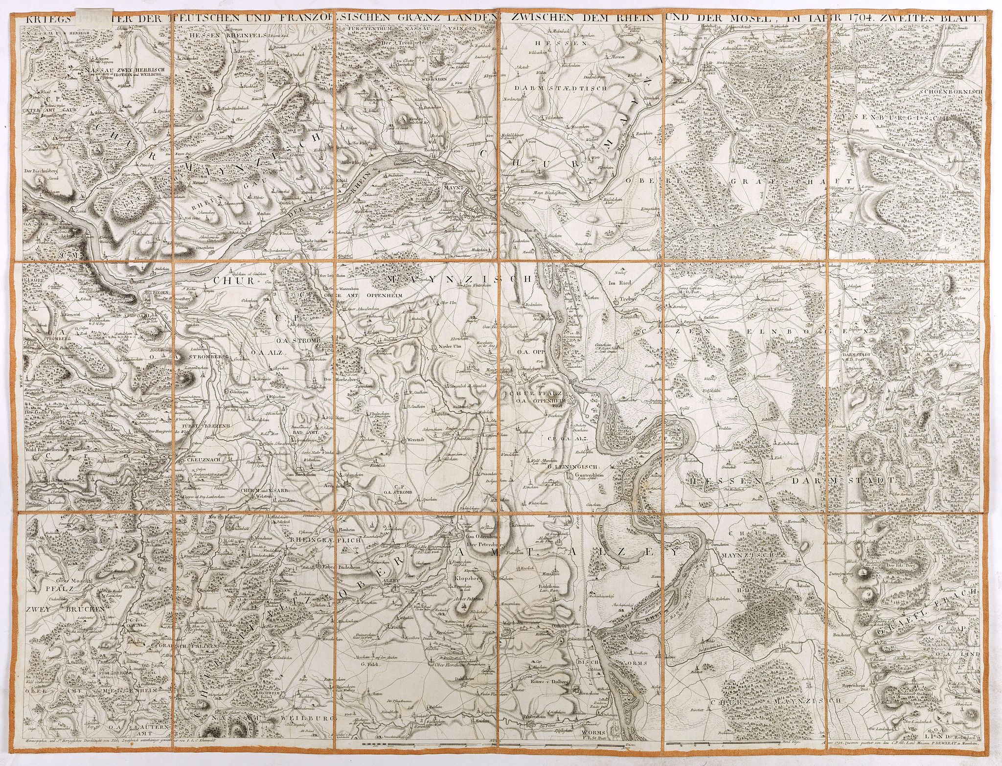 DEWARAT, O., Kriegs Theater der teutschen und franzoesischen Graenzlanden swischen dem Rhein und der Mosel, im Jahr 1796 : zweites Blatt., antique map, old maps