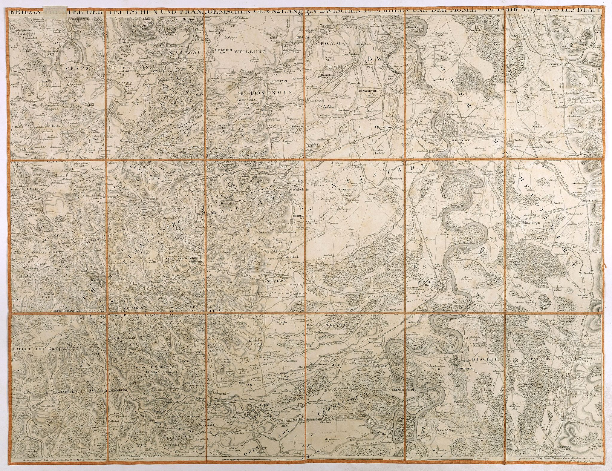 DEWARAT, O., Kriegs Theater der teutschen und franzoesischen Graenzlanden swischen dem Rhein und der Mosel, im Jahr 1796 : erstes Blatt., antique map, old maps