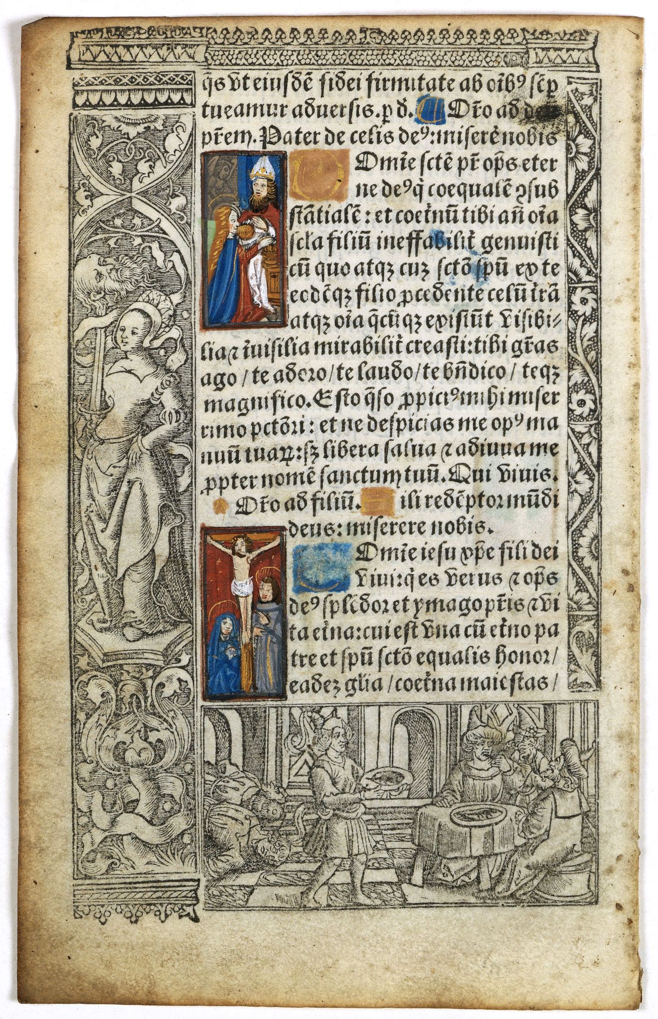 BOOK OF HOURS, Leaf on vellum from a printed Book of Hours., antique map, old maps