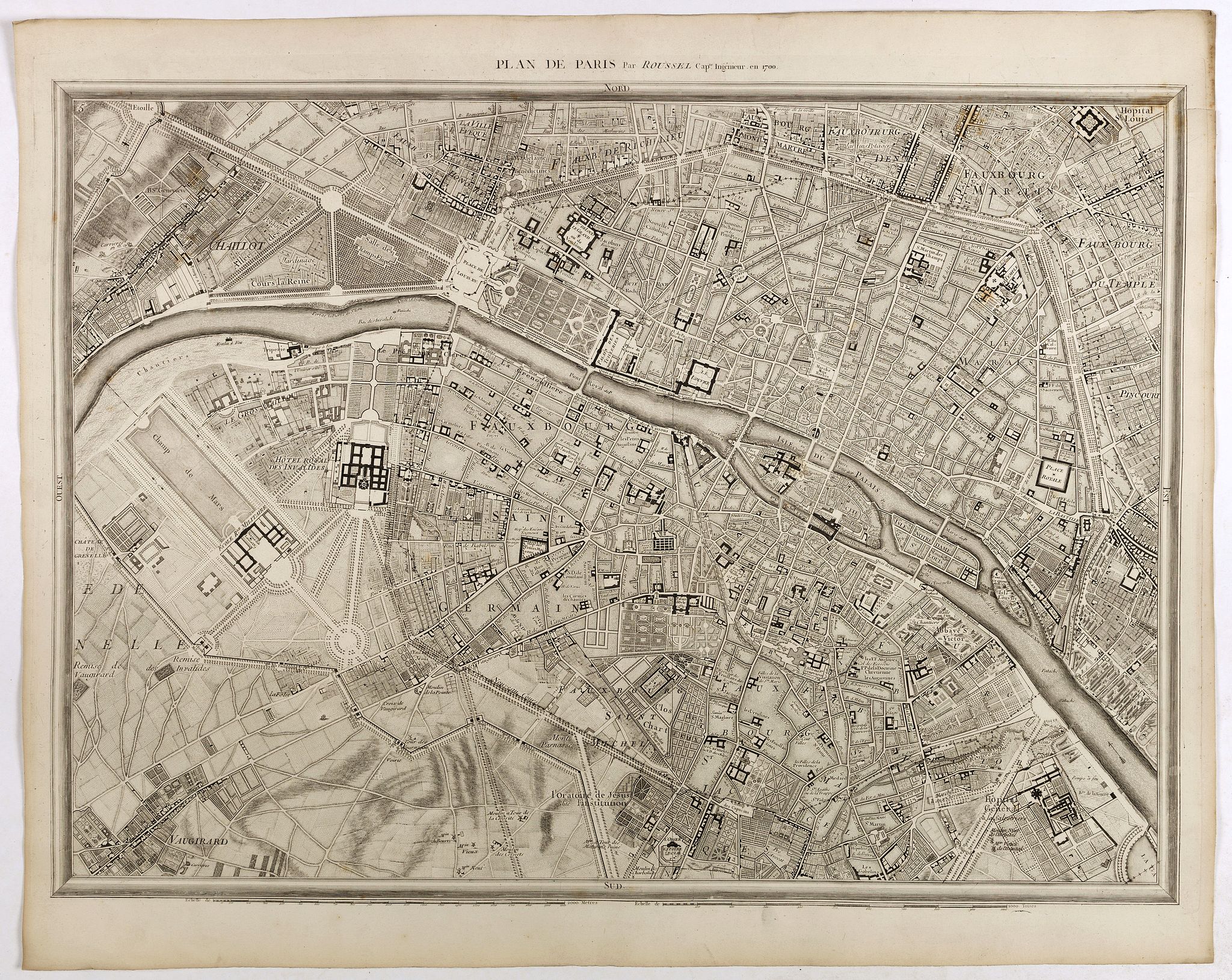 ROUSSEL, C., Plan de Paris Par Roussel Caqpt. Ingénieur en 1700., antique map, old maps