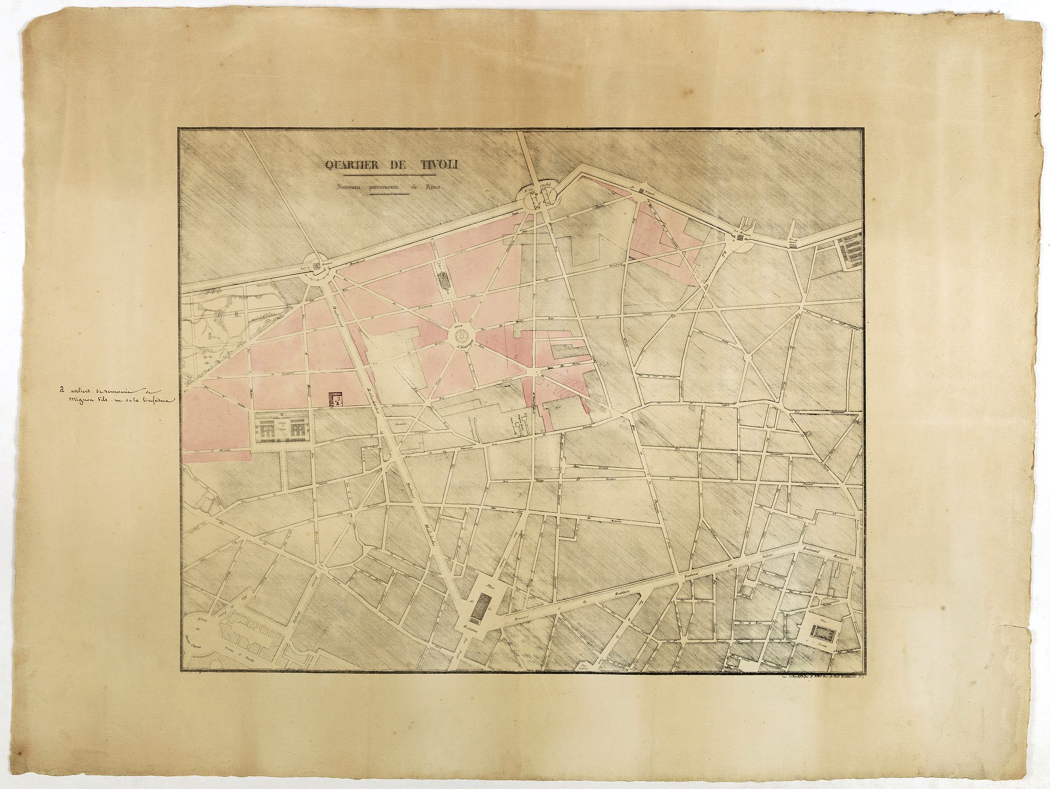 ANNONYMOUS, Quartier de Tivoli Nouveaux pereements de Rues., antique map, old maps