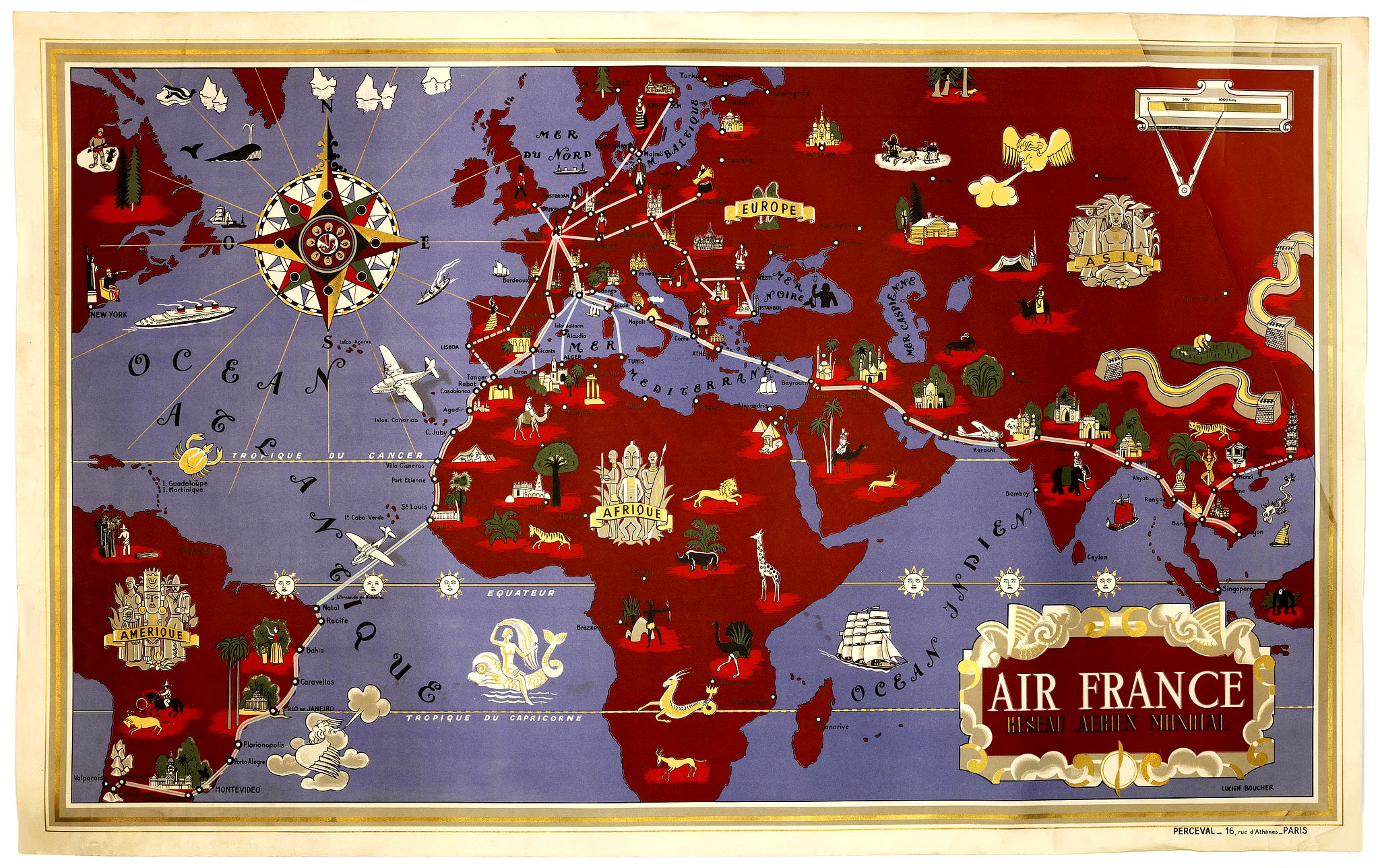 BOUCHER, L. / AIR FRANCE, World map, antique map, old maps