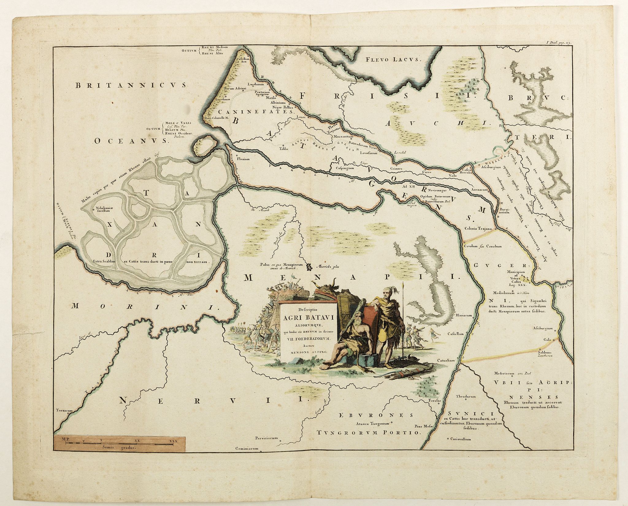ALTING, M., Descriptio Agri Batavi Aliorumque qui hodie cis Rhenum in dicione VII Foedereratorum Auctore Mensone Alting., antique map, old maps