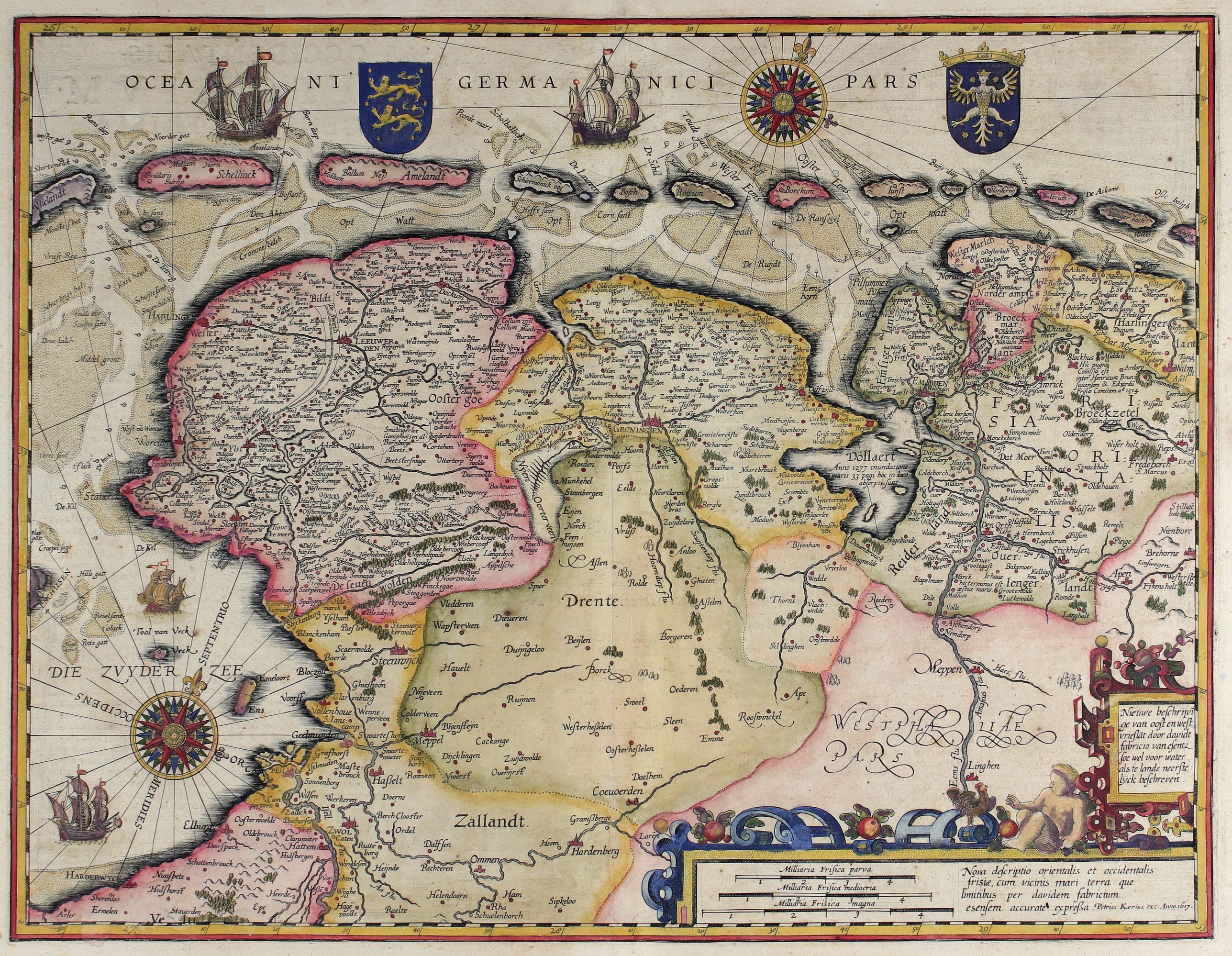 KAERIUS, P., Frisia Occidentalis., antique map, old maps