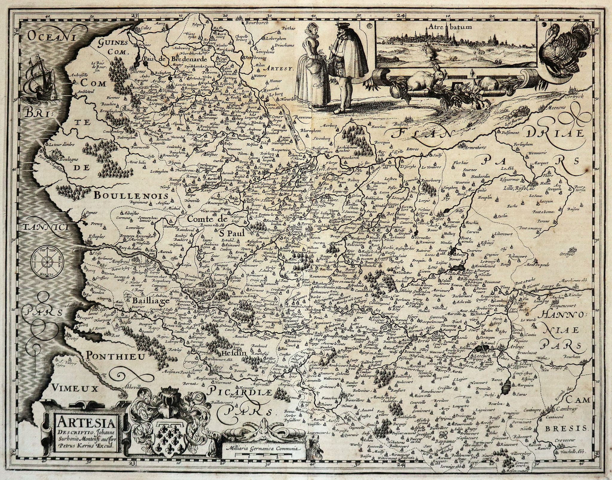 VAN DEN KEERE (KAERIUS), P., Artesiae Comitatus (Artois), antique map, old maps