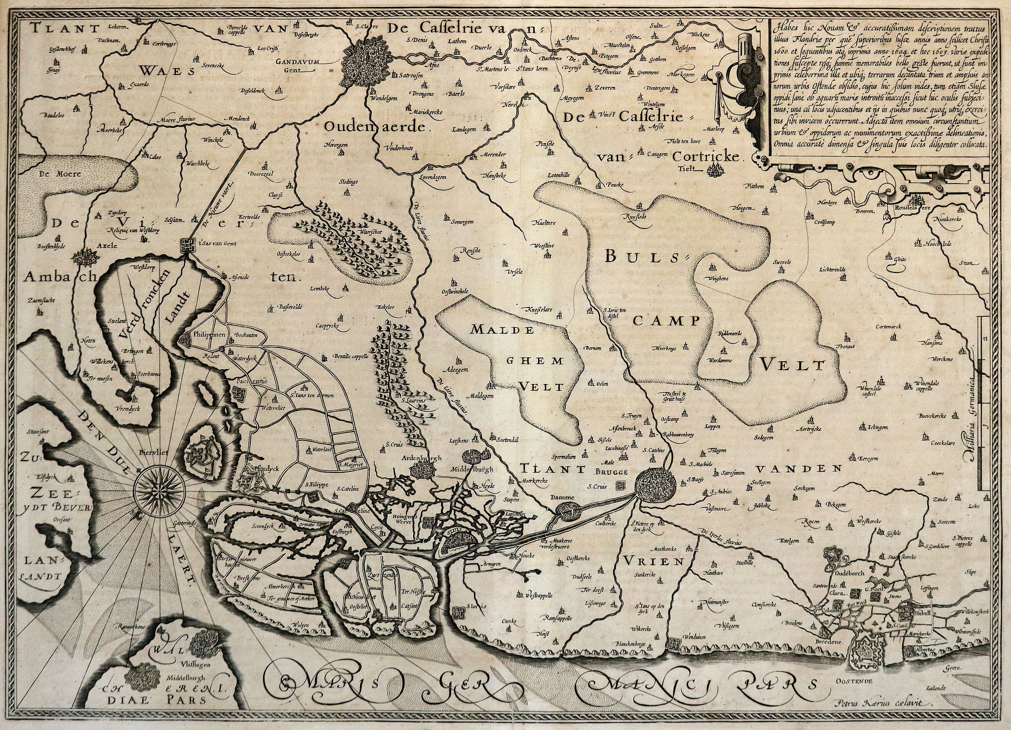 VAN DEN KEERE (KAERIUS), P., Flandriae pars orientalis (Oost Vlaanderen), antique map, old maps